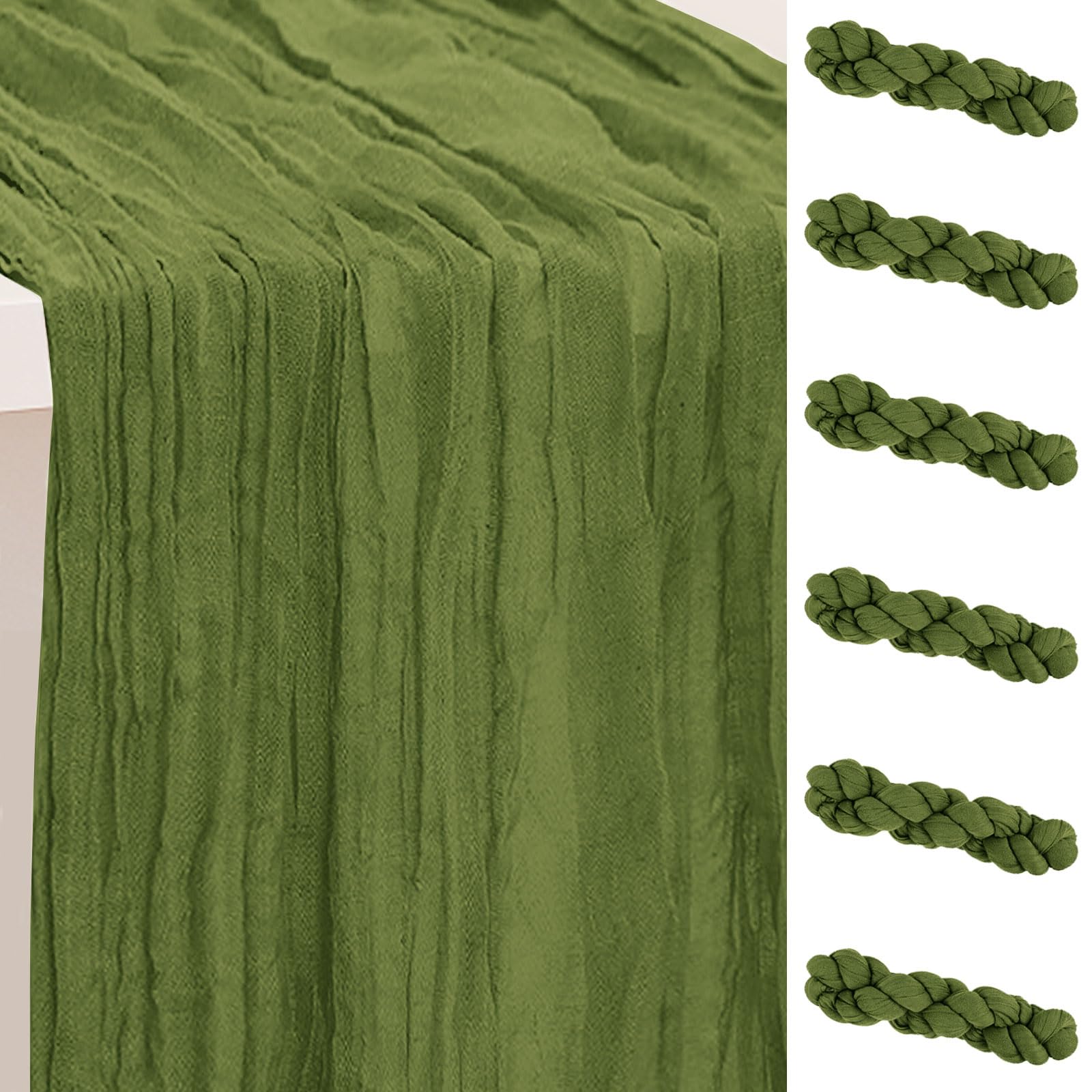 6 Pack Sage Green Cheesecloth Table Runner 35x120 Inch 10Ft Rustic Gauze Cheese Cloth Table Runner Sheer Cheesecloth Table Runners for Wedding Party Bridal Shower Decoration