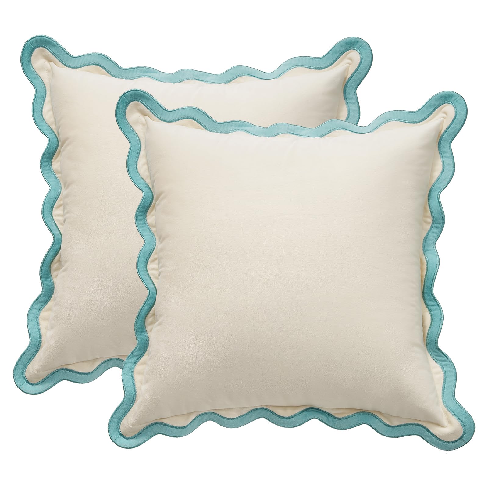 MONDAY MOOSE Decorative Throw Pillow Covers Cushion Cases, Set of 2 Soft Velvet Scalloped Wavy Edge Designs, Mix and Match for Home Decor, Pillow Inserts Not Included (20x20 inch, Pink/Honey)