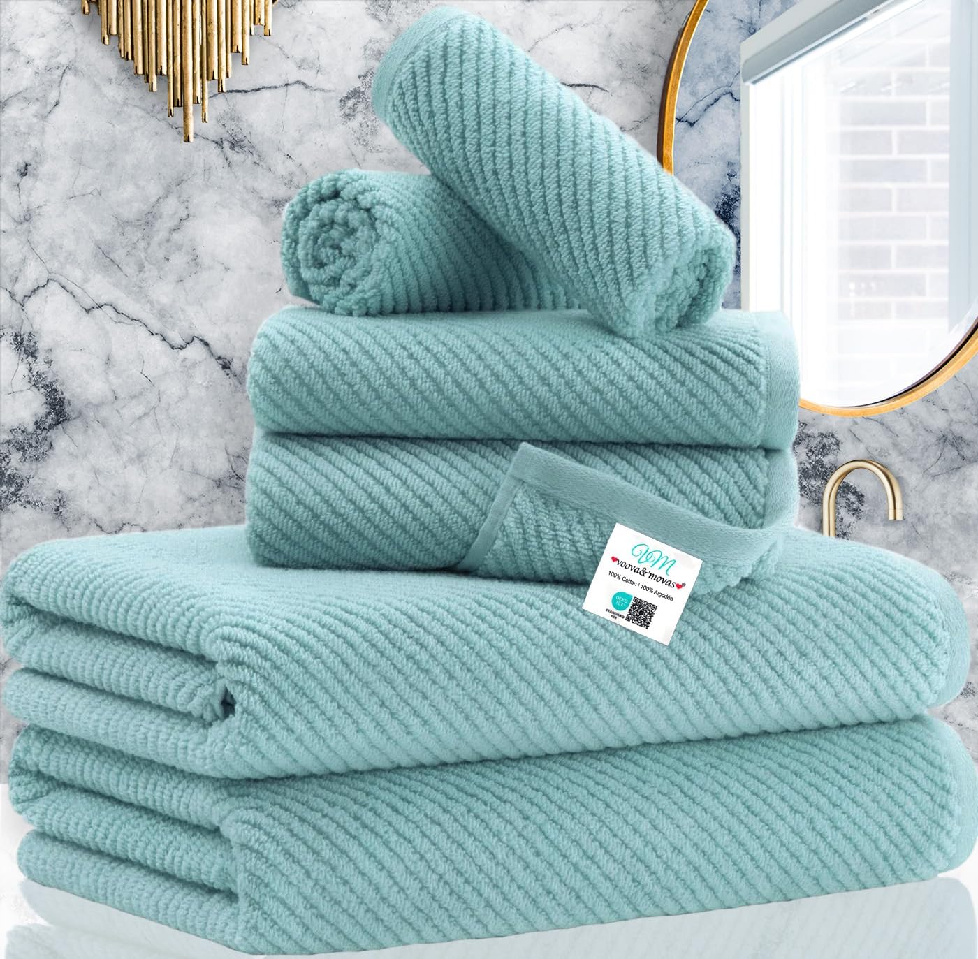 VOOVA & MOVAS Bath Towel Sets - 100% Cotton | Quick Dry | Light Weight | Thick | Soft, Beige Towels Set of 6, 2 Large Bath 30" x 56", 2 Hand 18" x 28", 2 Washcloths 13" x 13", Tan Towel Gift Set