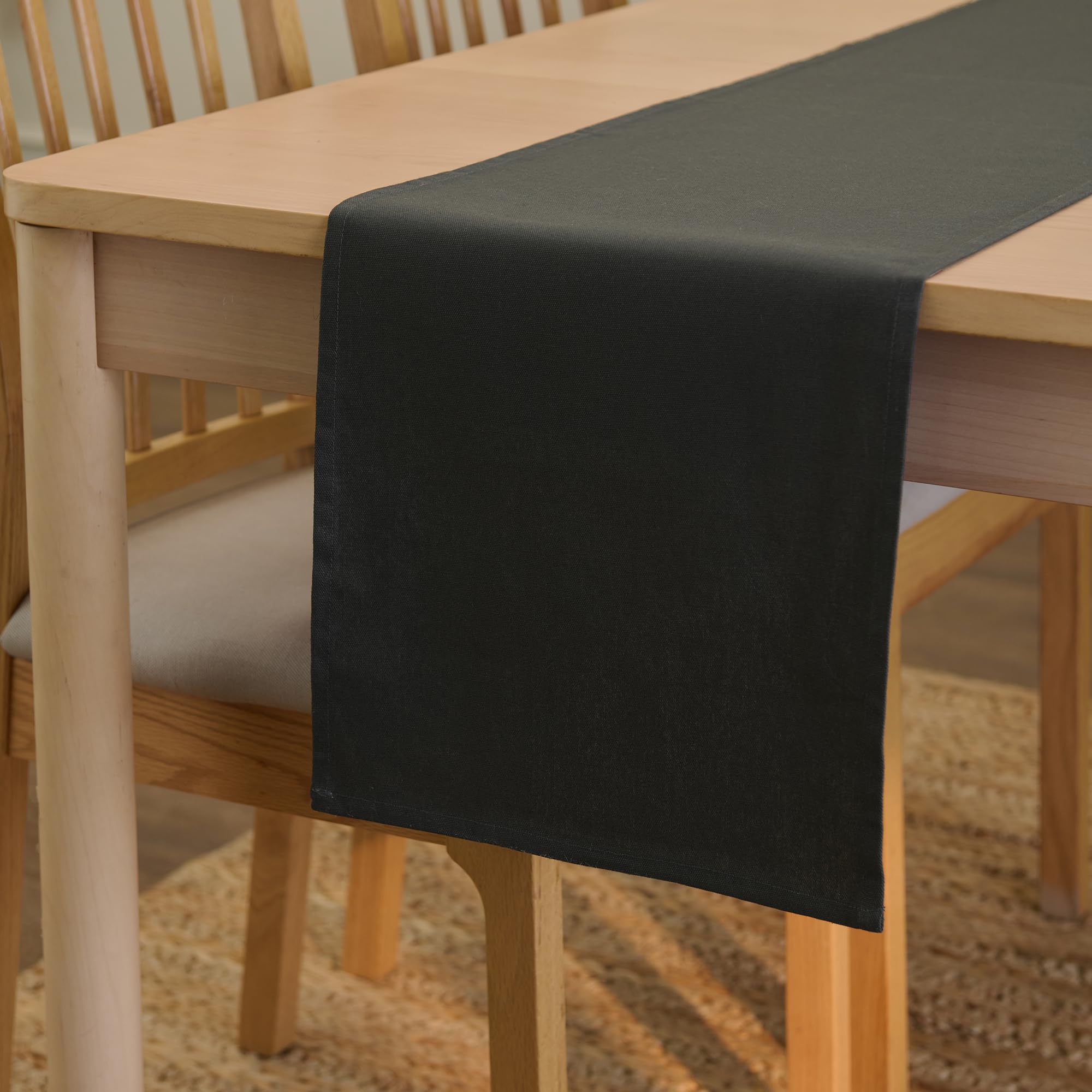 Encasa XO Table Runner 13"x72" Long | Cotton Canvas Fabric | Leaf Green Solid Color | Machine Washable & Durable
