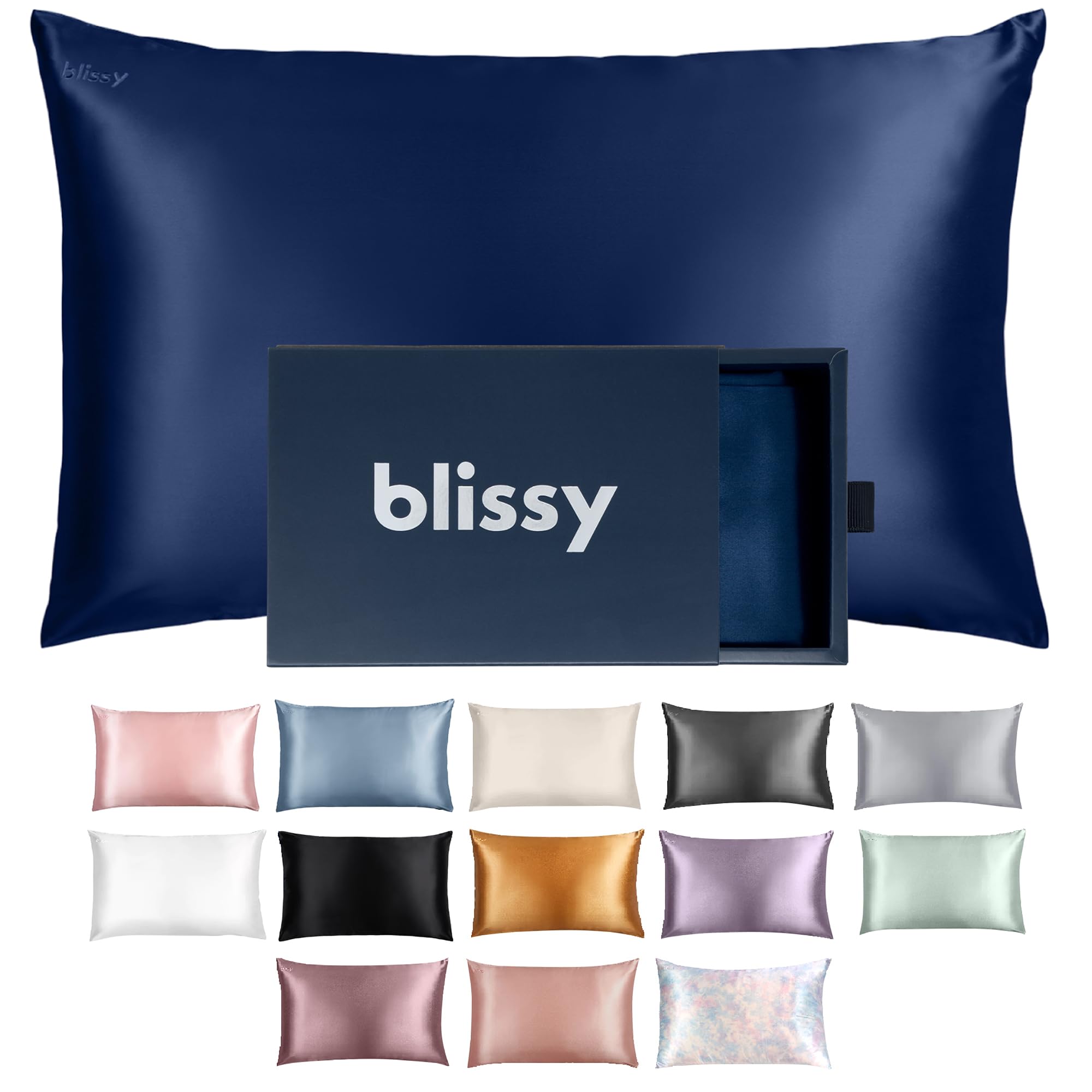 Blissy Silk Pillowcase - 100% Pure Mulberry Silk - 22 Momme 6A High-Grade Fibers - Silk Pillow Cover for Hair & Skin - Regular, Queen & King (Silver, Standard)