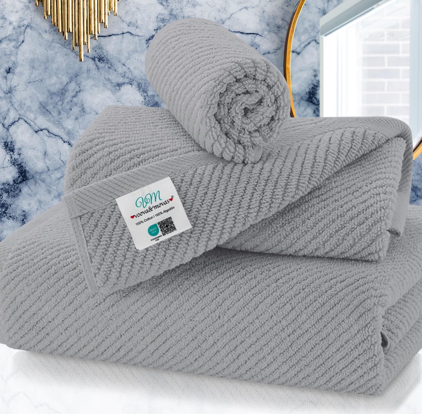 VOOVA & MOVAS Bath Towel Sets - 100% Cotton | Quick Dry | Light Weight | Thick | Soft, Beige Towels Set of 6, 2 Large Bath 30" x 56", 2 Hand 18" x 28", 2 Washcloths 13" x 13", Tan Towel Gift Set