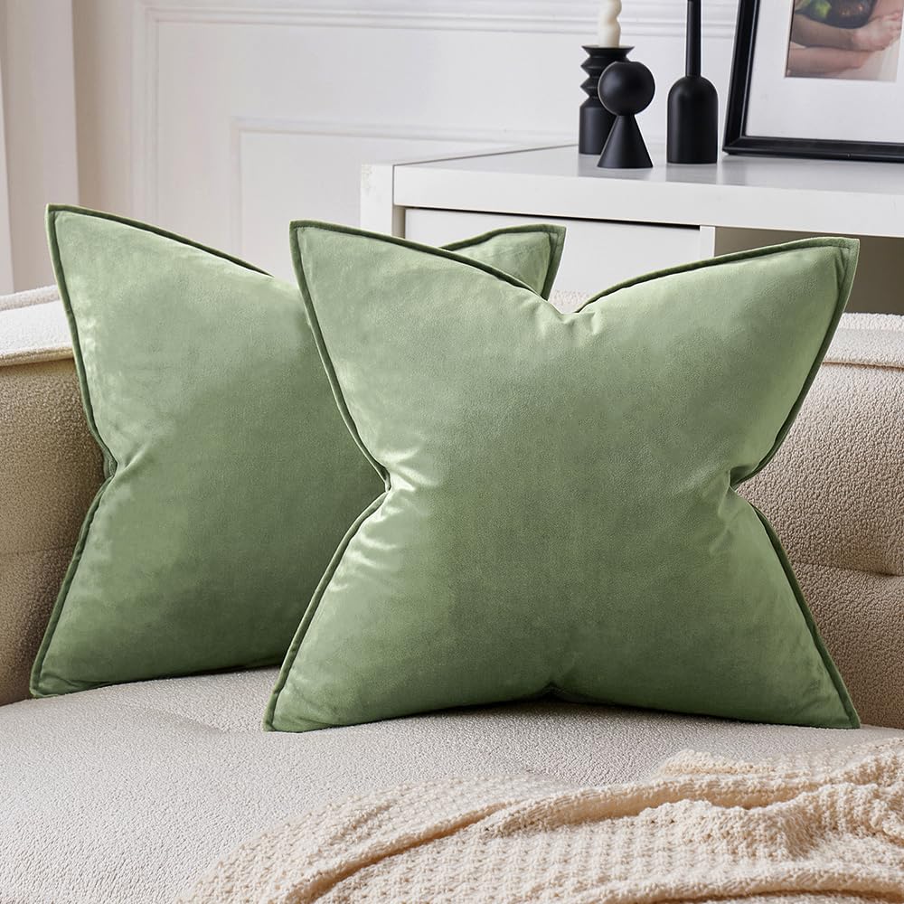MIULEE Dark Coffee Velvet Throw Pillow Covers 24x24 Taupe Neutral Soft Decorative Solid Square Euro Sham Cushion Cases Pack of 2 Modern Luxury Home Decor for Couch, Sofa, Bedroom