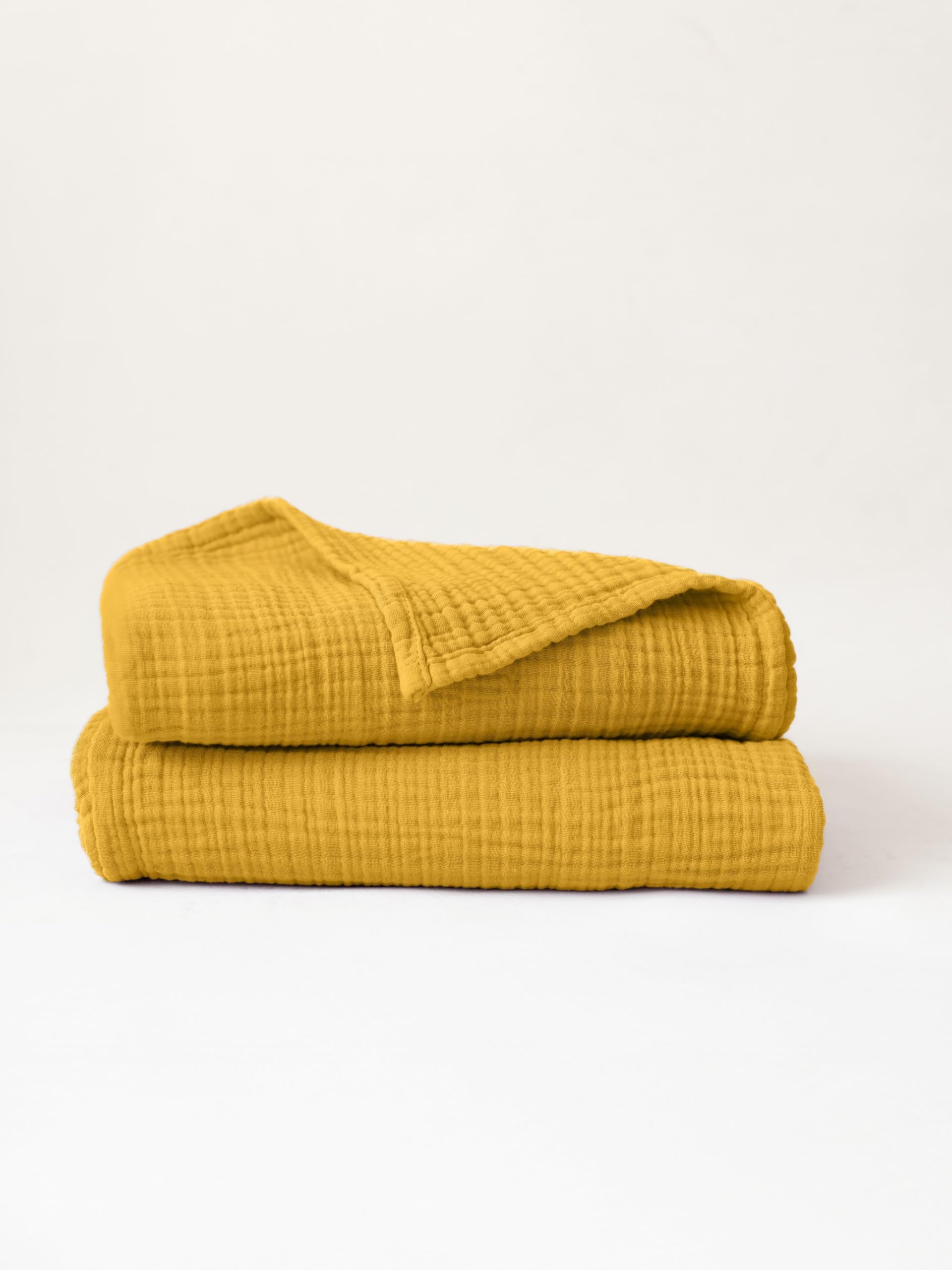 Ultra Soft Muslin Towel Adult Set, 100% Turkish Cotton 4-Layer 2 Pieces Luxury Muslin Hand & Bath Towels Sets for Bathroom (Mustard, 1 Bath & 1 Hand Towel Set)