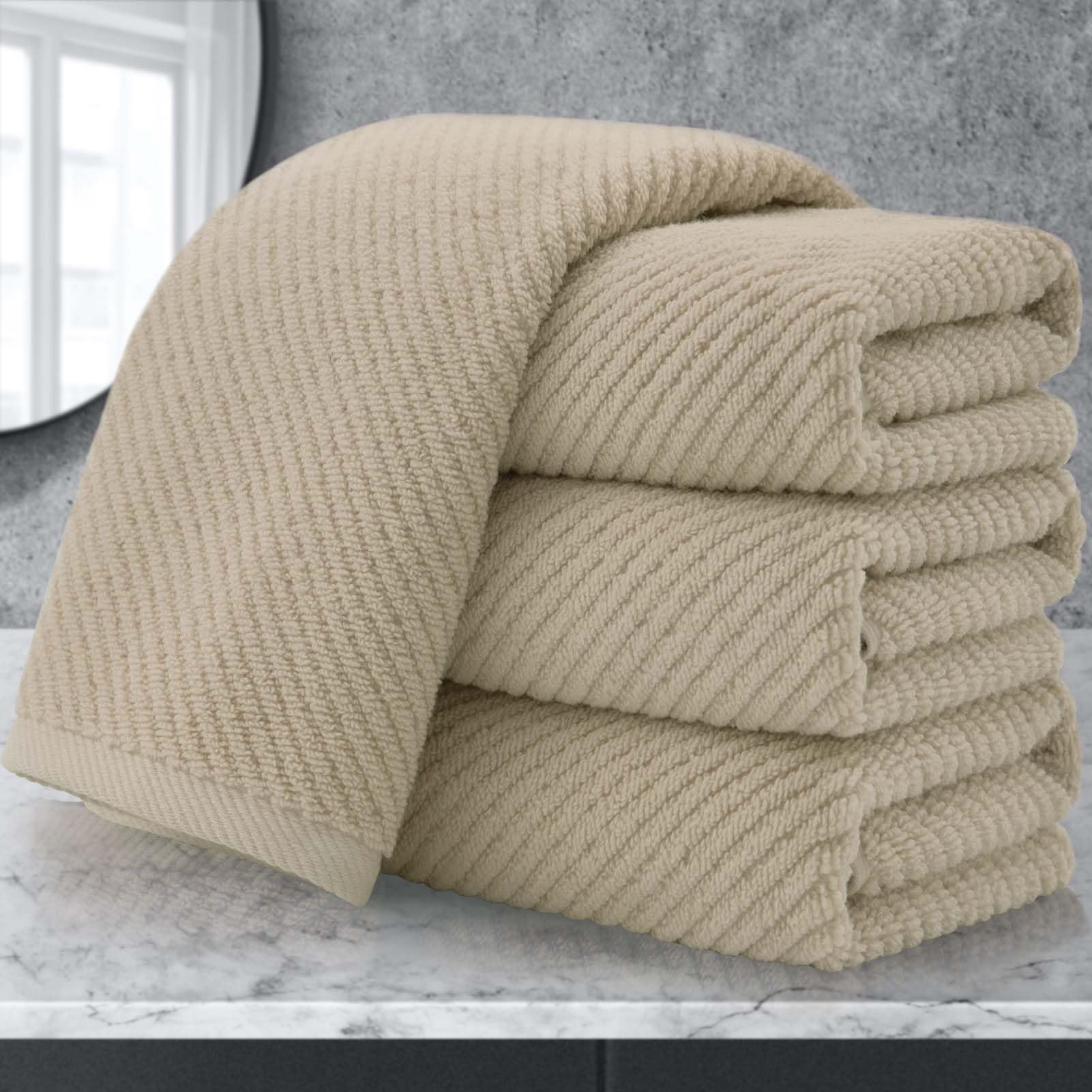 VOOVA & MOVAS Bath Towel Sets - 100% Cotton | Quick Dry | Light Weight | Thick | Soft, Beige Towels Set of 6, 2 Large Bath 30" x 56", 2 Hand 18" x 28", 2 Washcloths 13" x 13", Tan Towel Gift Set