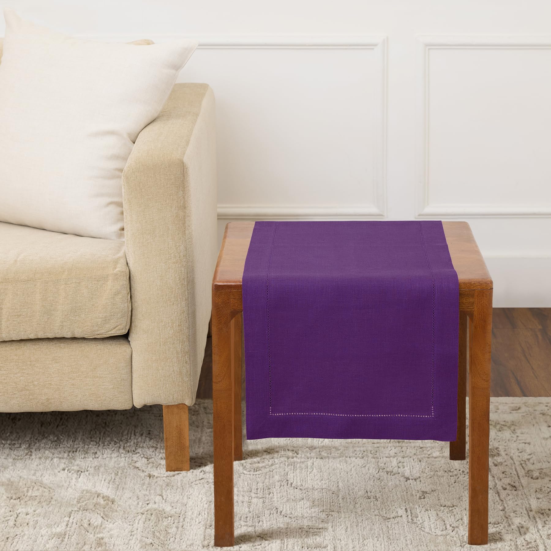 Solino Home Linen Light Natural Table Runner 72 Inches Long - 100% Pure Linen Hemstitch Table Runner 14 x 72 Inch for Dresser, Dining, Spring, Summer - Classic Hemstitch