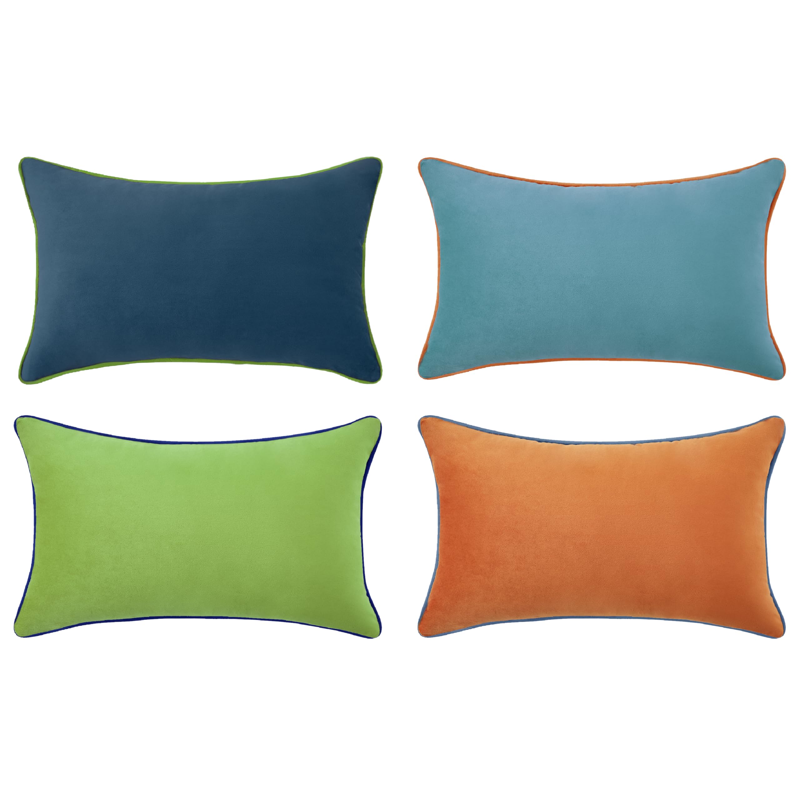 MONDAY MOOSE Decorative Throw Pillow Covers Cushion Cases, Set of 4 Soft Velvet Modern Double-Sided Designs, Mix and Match for Home Decor, Pillow Inserts Not Included (18x18 inch, Orange/Teal)