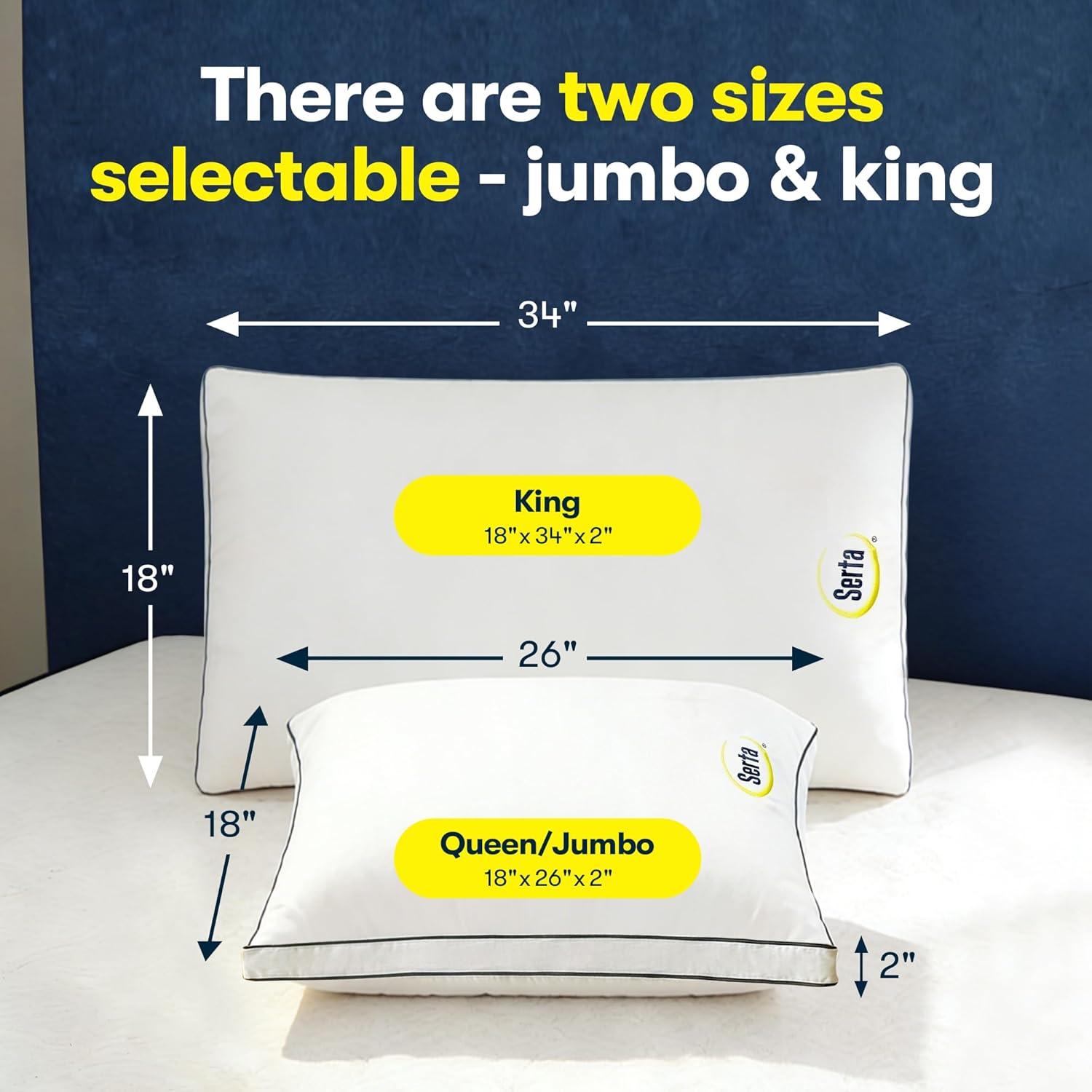 Serta Hotel Collection Bed Pillows Queen/Standard Size Set of 2, 400 Thread Count 100% Cotton Cover, Medium Soft, Support Gusseted Down Alternative Pillow for Back, Stomach or Side Sleepers, 18" x 26"