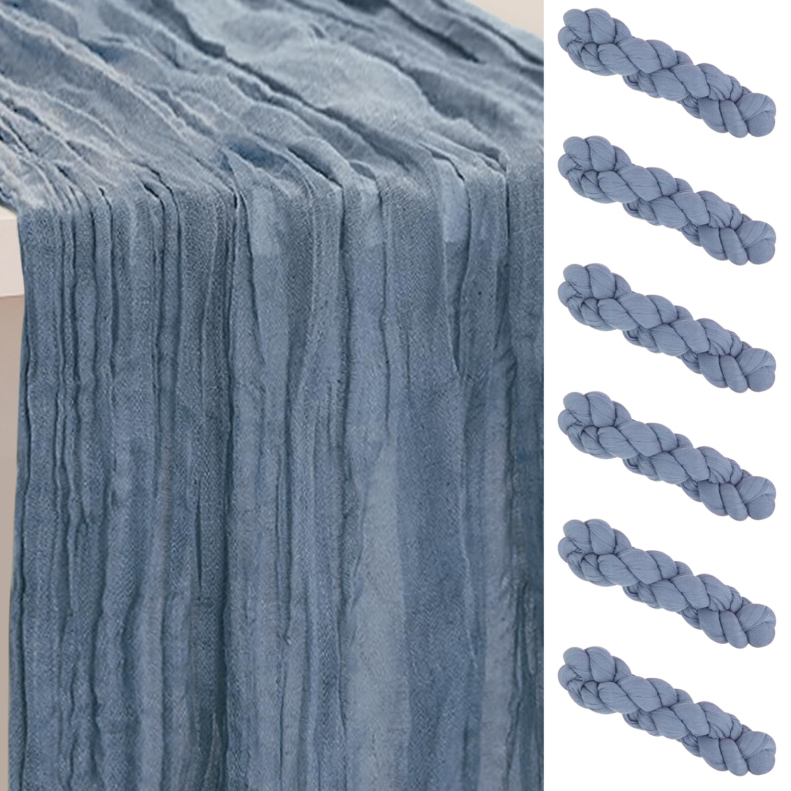 6 Pack Sage Green Cheesecloth Table Runner 35x120 Inch 10Ft Rustic Gauze Cheese Cloth Table Runner Sheer Cheesecloth Table Runners for Wedding Party Bridal Shower Decoration