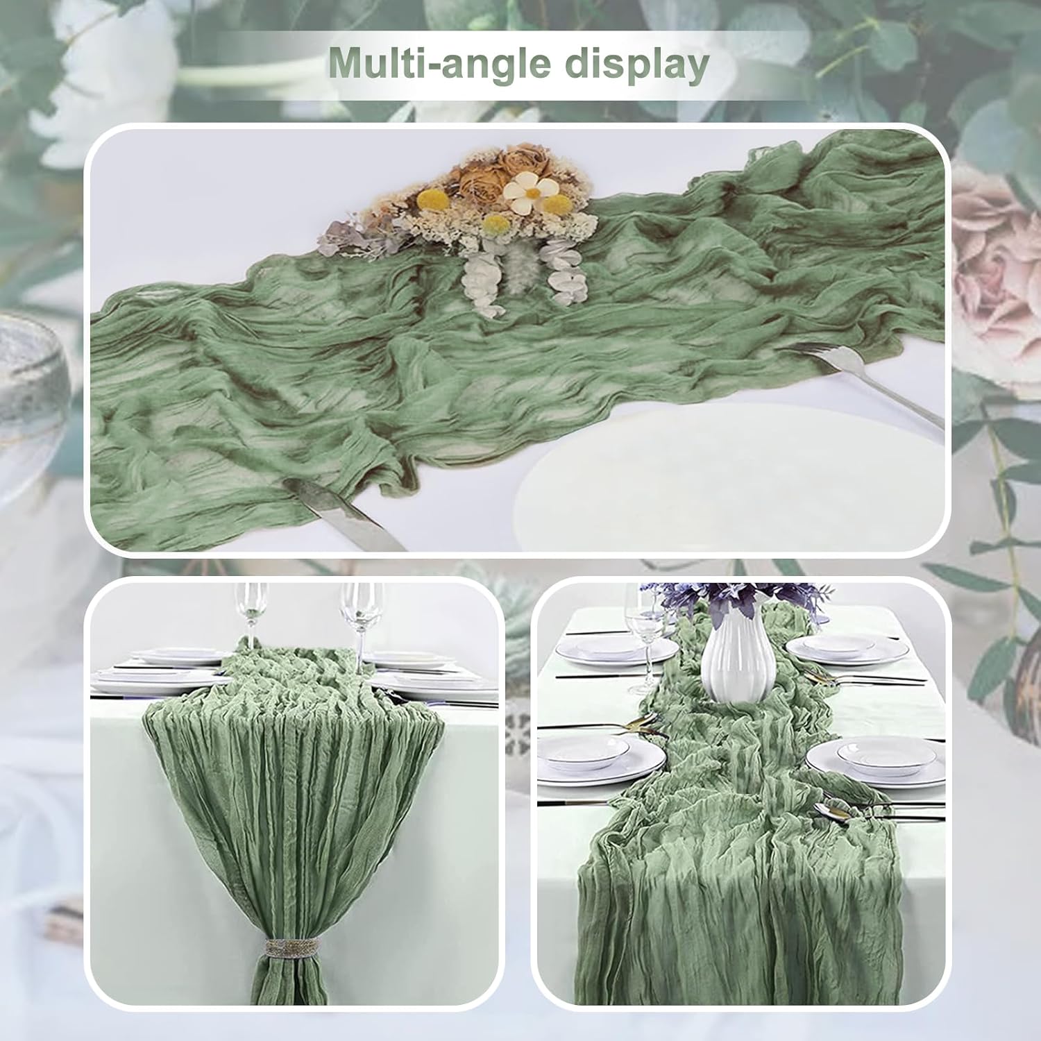 6 Pack Sage Green Cheesecloth Table Runner 35x120 Inch 10Ft Rustic Gauze Cheese Cloth Table Runner Sheer Cheesecloth Table Runners for Wedding Party Bridal Shower Decoration