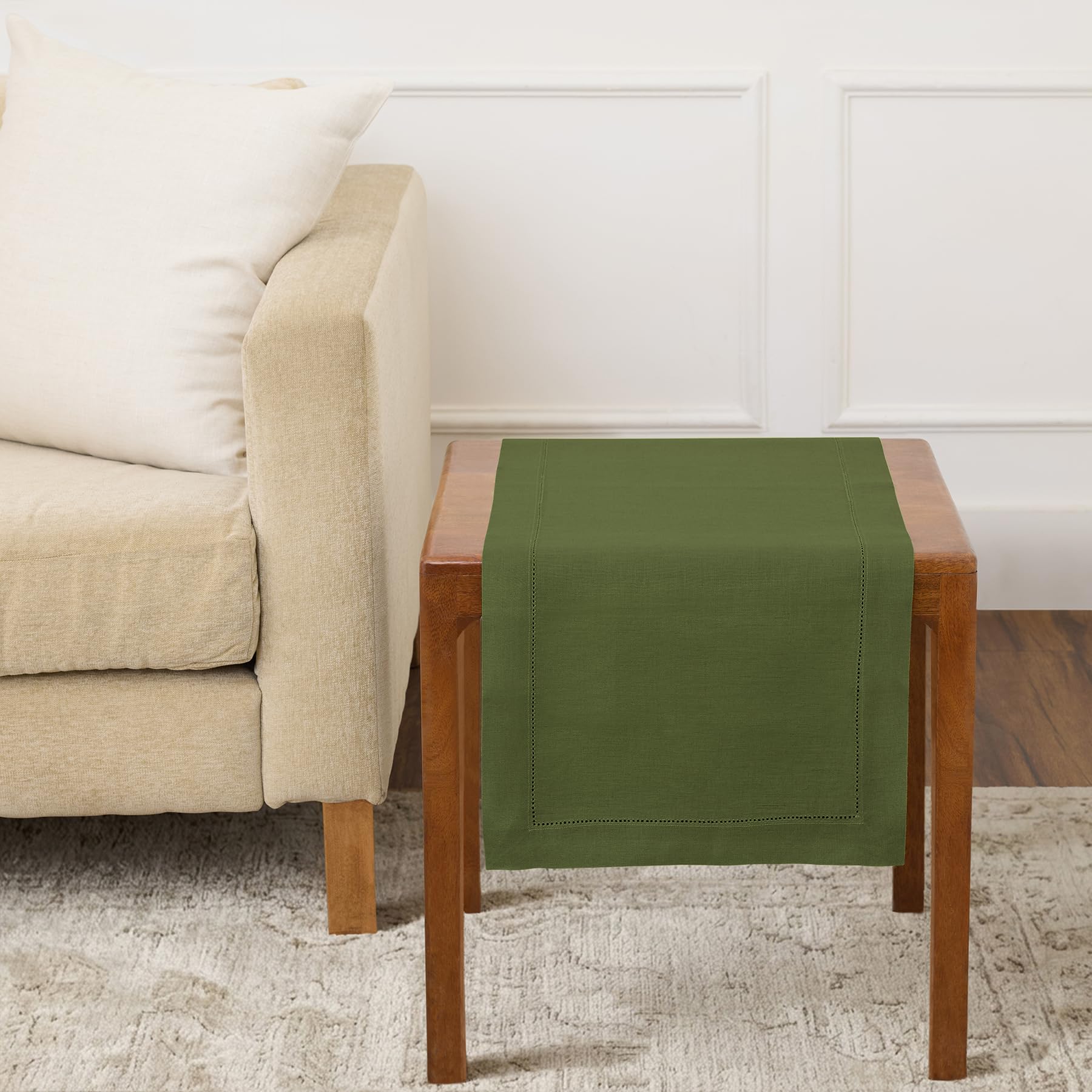 Solino Home Linen Light Natural Table Runner 72 Inches Long - 100% Pure Linen Hemstitch Table Runner 14 x 72 Inch for Dresser, Dining, Spring, Summer - Classic Hemstitch