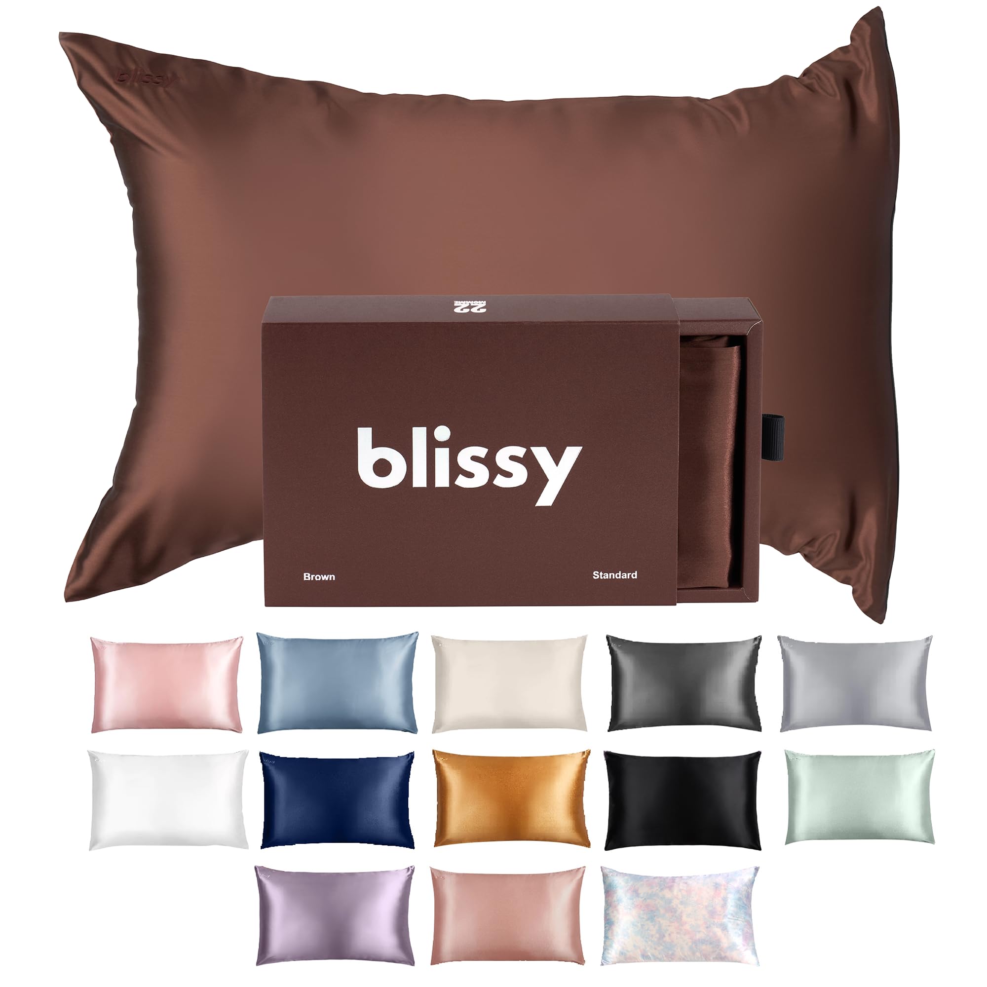 Blissy Silk Pillowcase - 100% Pure Mulberry Silk - 22 Momme 6A High-Grade Fibers - Silk Pillow Cover for Hair & Skin - Regular, Queen & King (Silver, Standard)