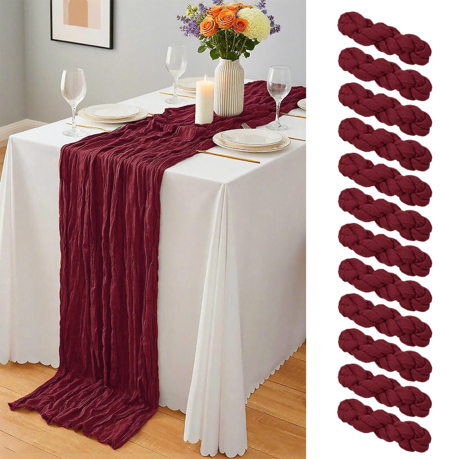 12 Pack Dusty Blue Cheesecloth Table Runner 10Ft, Gauze Table Runners 21.5 x 120 inch,Semi Sheer Cheese Cloth Fabric Runner Bulk for Wedding,Party,Baby Shower,Bridal Shower