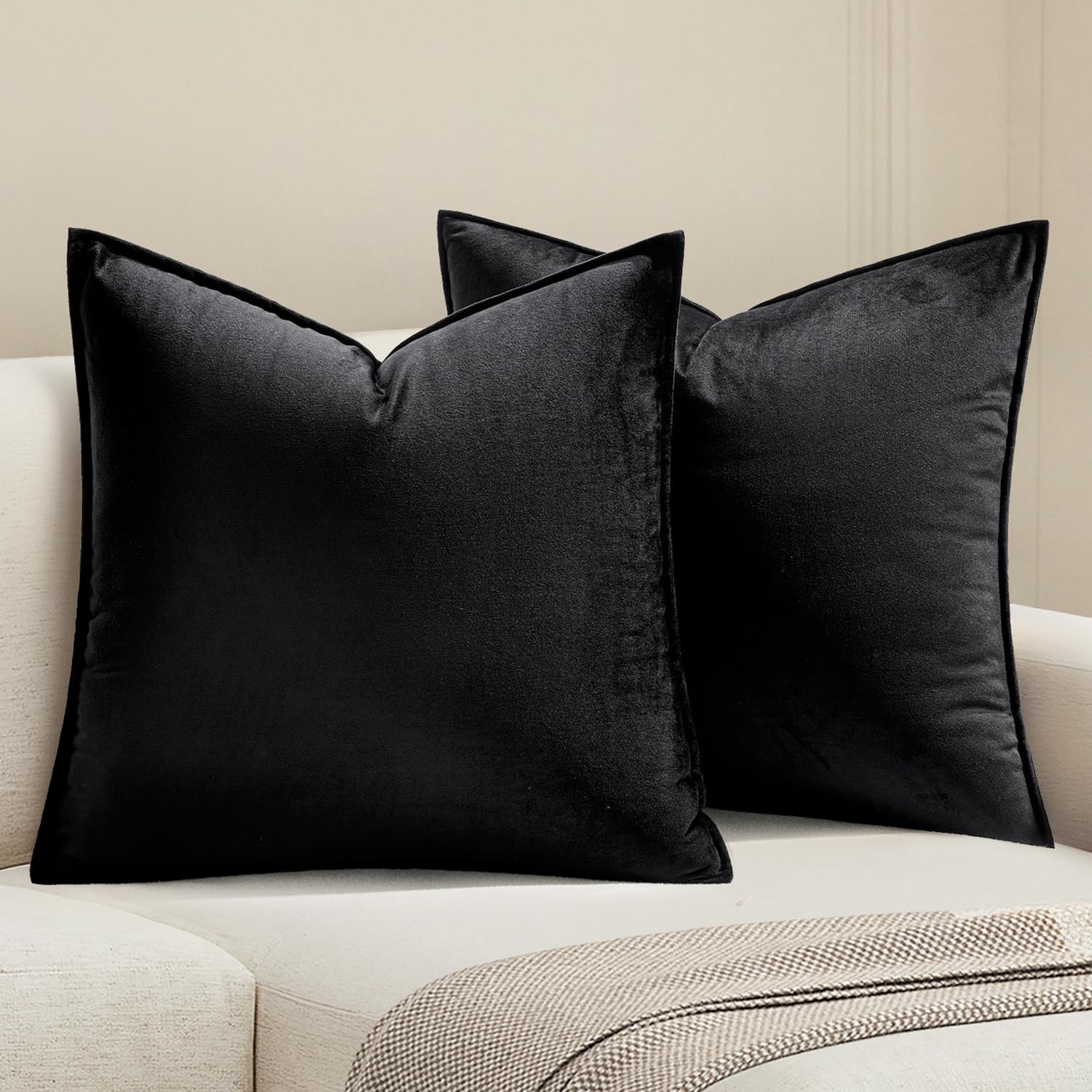 MIULEE Dark Coffee Velvet Throw Pillow Covers 24x24 Taupe Neutral Soft Decorative Solid Square Euro Sham Cushion Cases Pack of 2 Modern Luxury Home Decor for Couch, Sofa, Bedroom