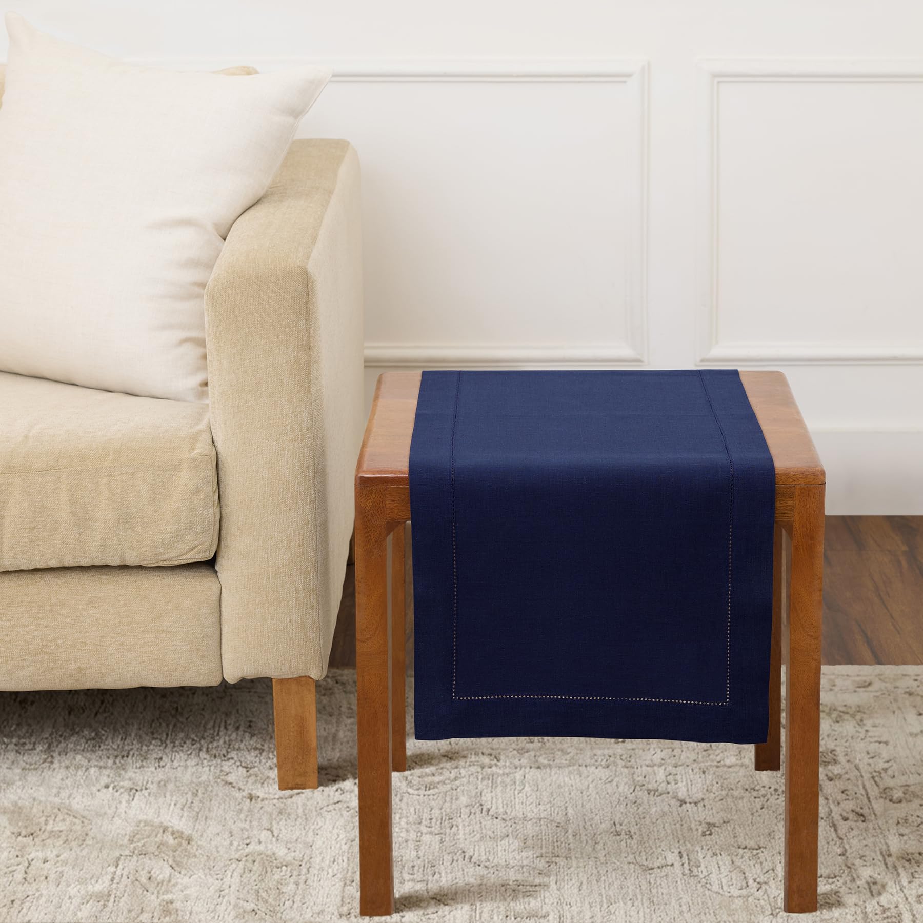 Solino Home Linen Light Natural Table Runner 72 Inches Long - 100% Pure Linen Hemstitch Table Runner 14 x 72 Inch for Dresser, Dining, Spring, Summer - Classic Hemstitch