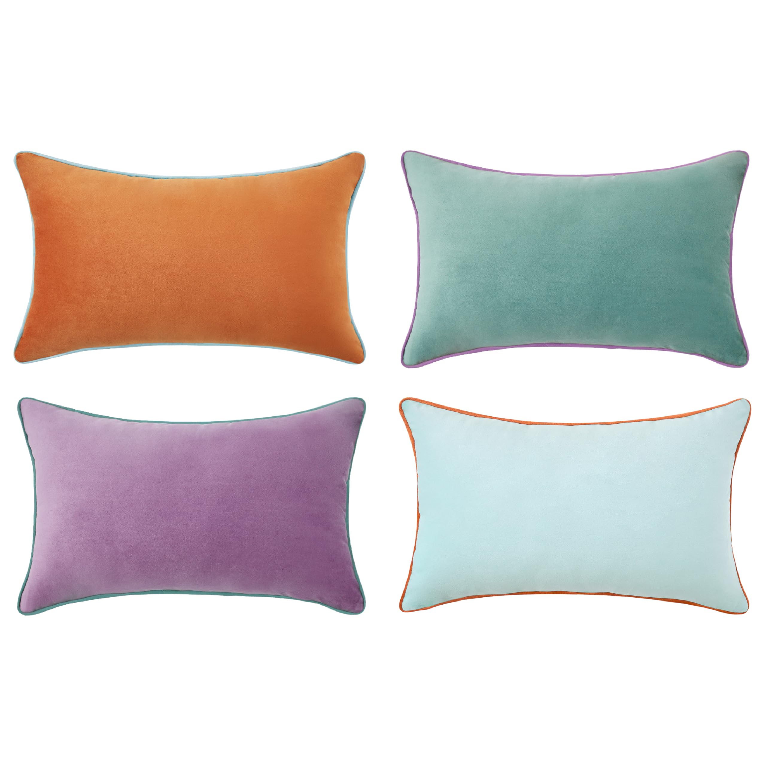 Set of 4 18×18 Inch Double-Sided Velvet Throw Pillow Covers, Orange & Teal