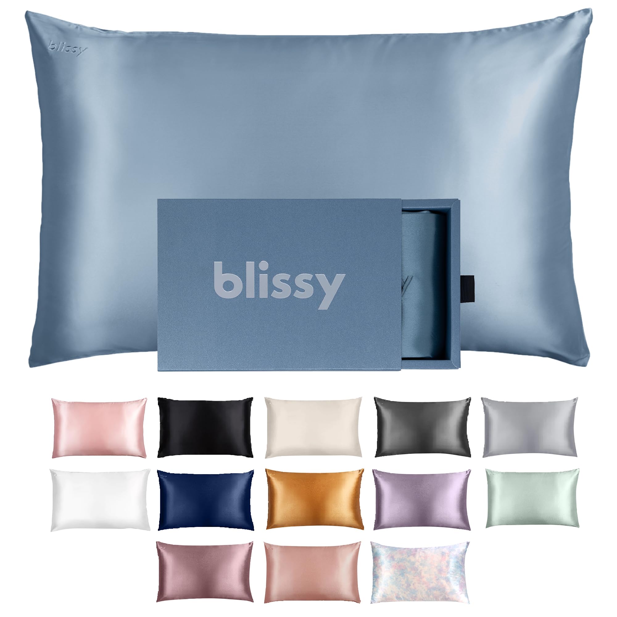 Blissy Silk Pillowcase - 100% Pure Mulberry Silk - 22 Momme 6A High-Grade Fibers - Silk Pillow Cover for Hair & Skin - Regular, Queen & King (Silver, Standard)
