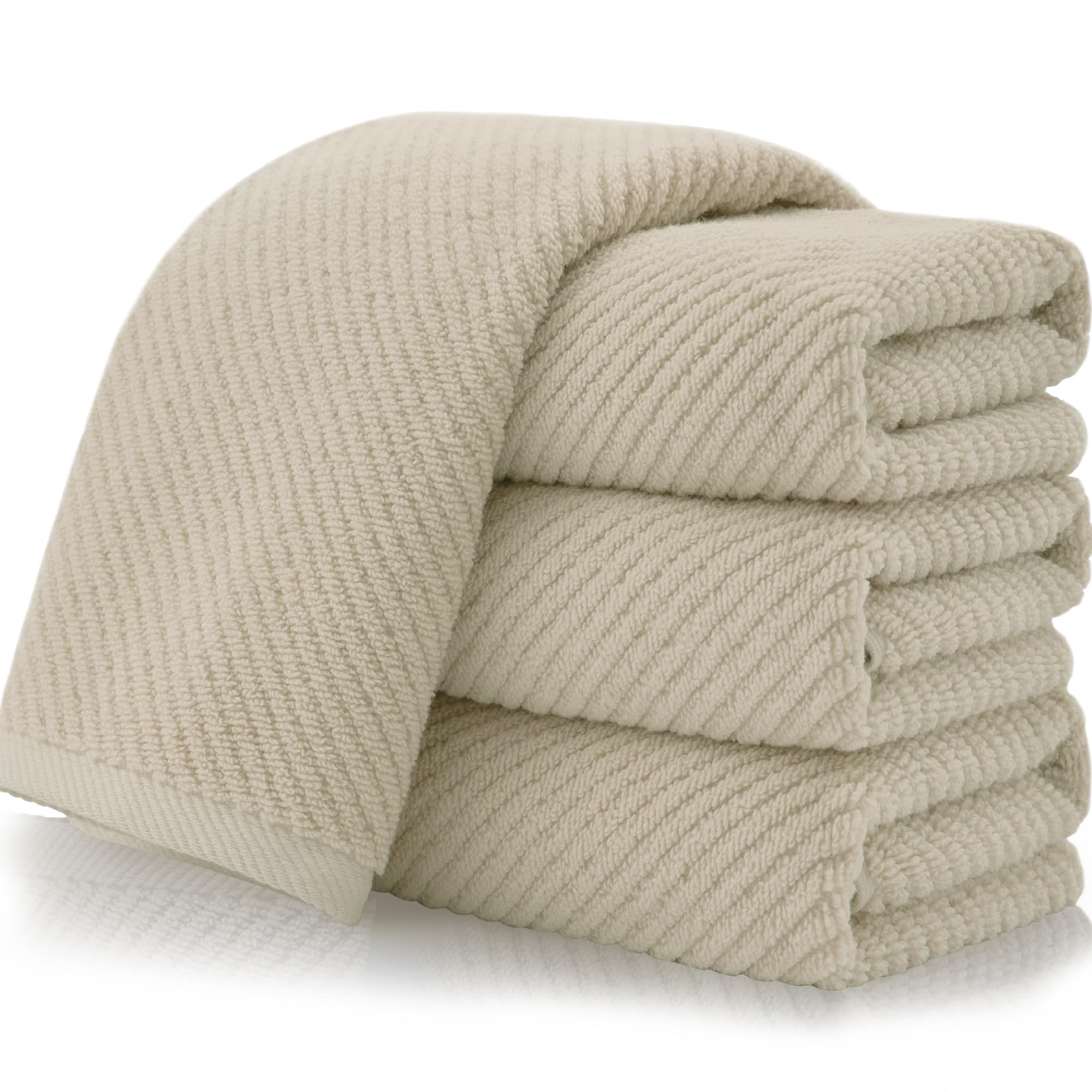 VOOVA & MOVAS Bath Towel Sets - 100% Cotton | Quick Dry | Light Weight | Thick | Soft, Beige Towels Set of 6, 2 Large Bath 30" x 56", 2 Hand 18" x 28", 2 Washcloths 13" x 13", Tan Towel Gift Set