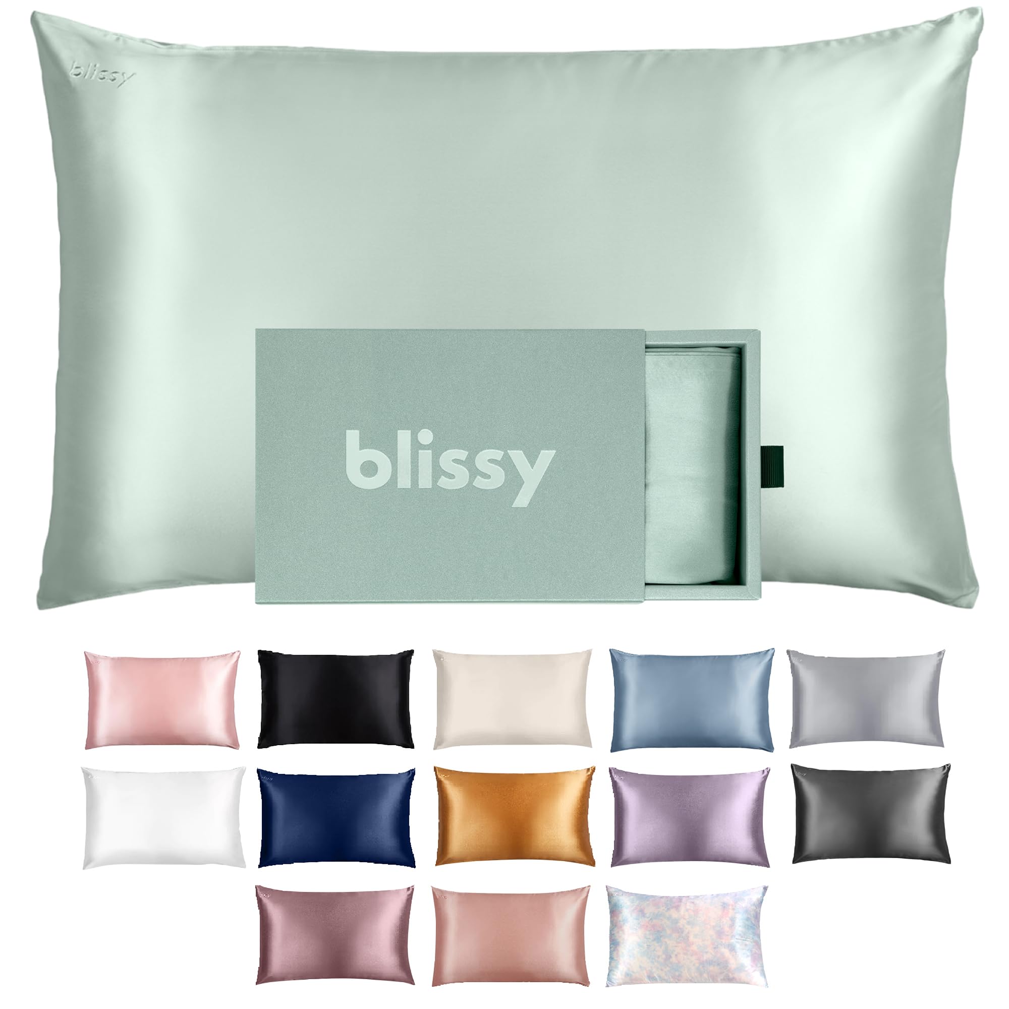 Blissy Silk Pillowcase - 100% Pure Mulberry Silk - 22 Momme 6A High-Grade Fibers - Silk Pillow Cover for Hair & Skin - Regular, Queen & King (Silver, Standard)