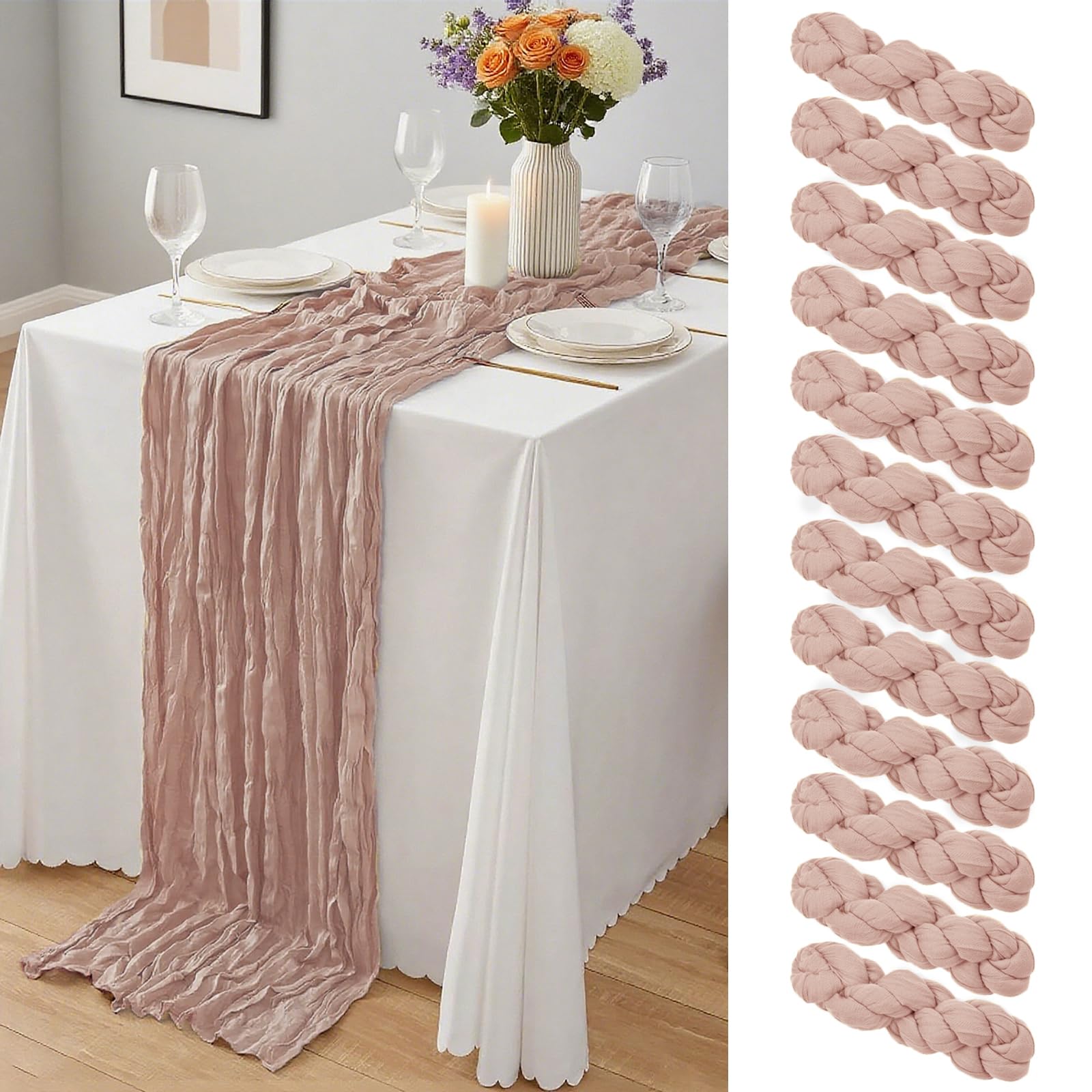 12 Pack Dusty Blue Cheesecloth Table Runner 10Ft, Gauze Table Runners 21.5 x 120 inch,Semi Sheer Cheese Cloth Fabric Runner Bulk for Wedding,Party,Baby Shower,Bridal Shower