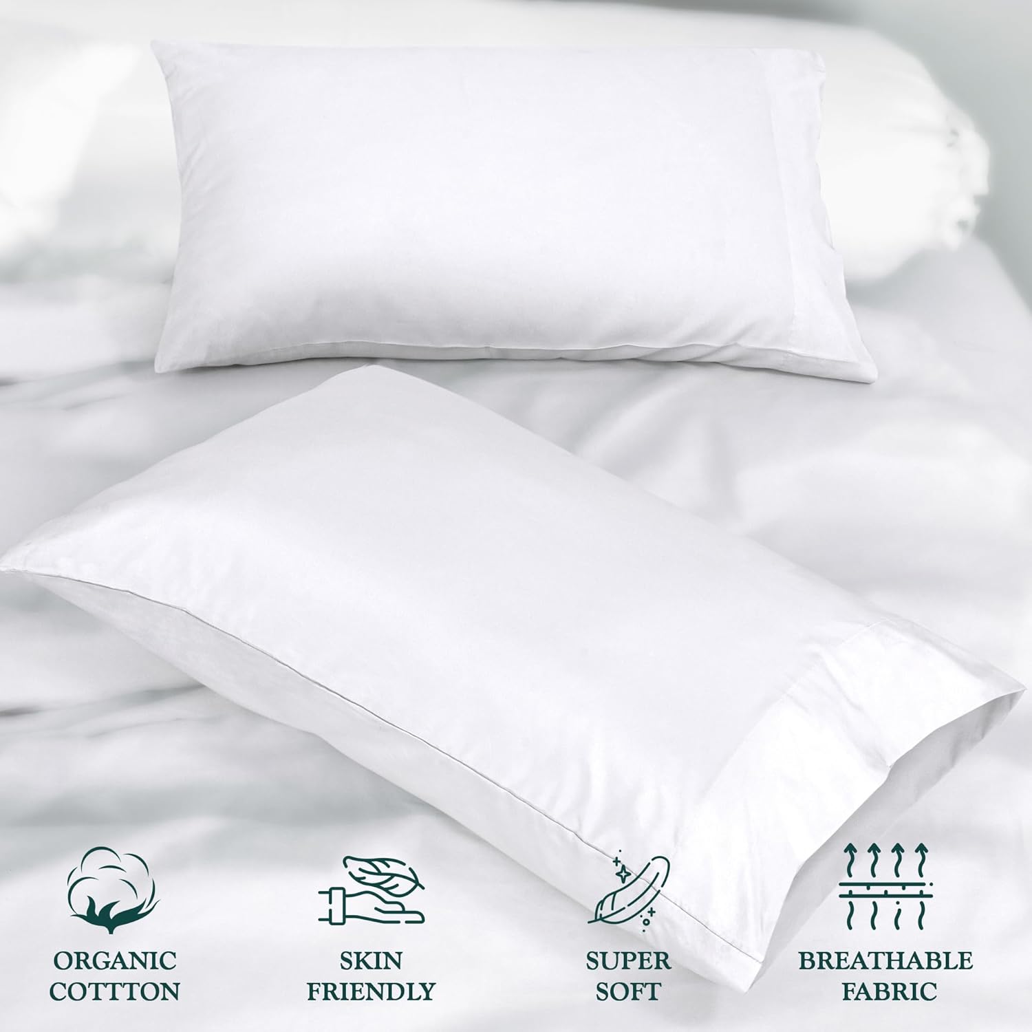 Royale Linens White Cotton Pillow Cases Standard Size Set of 12 - Bed Pillow Covers - 100% Cotton Pillowcases - Soft & Cooling- Envelope Closure - Hotel Quality Bulk Pillowcases 20" x 26"