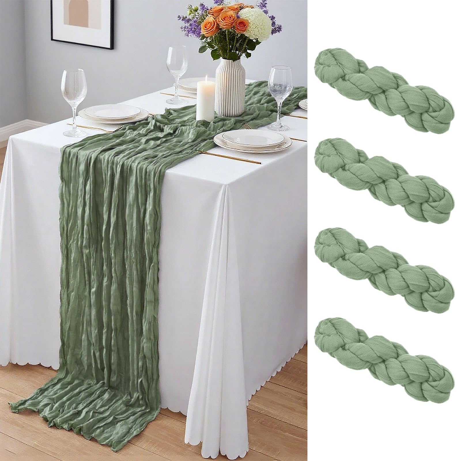 12 Pack Dusty Blue Cheesecloth Table Runner 10Ft, Gauze Table Runners 21.5 x 120 inch,Semi Sheer Cheese Cloth Fabric Runner Bulk for Wedding,Party,Baby Shower,Bridal Shower