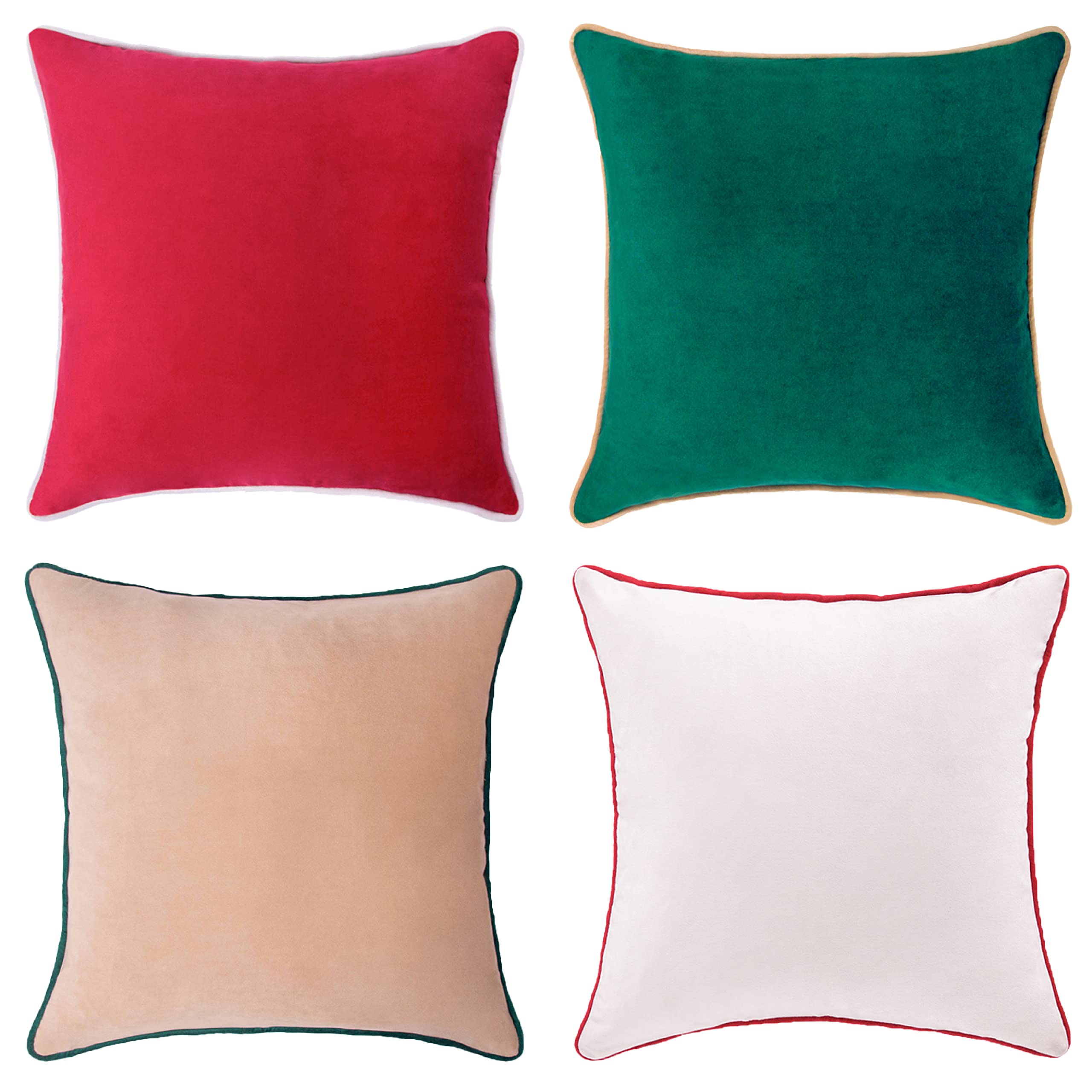 Set of 4 18×18 Inch Double-Sided Velvet Throw Pillow Covers, Orange & Teal