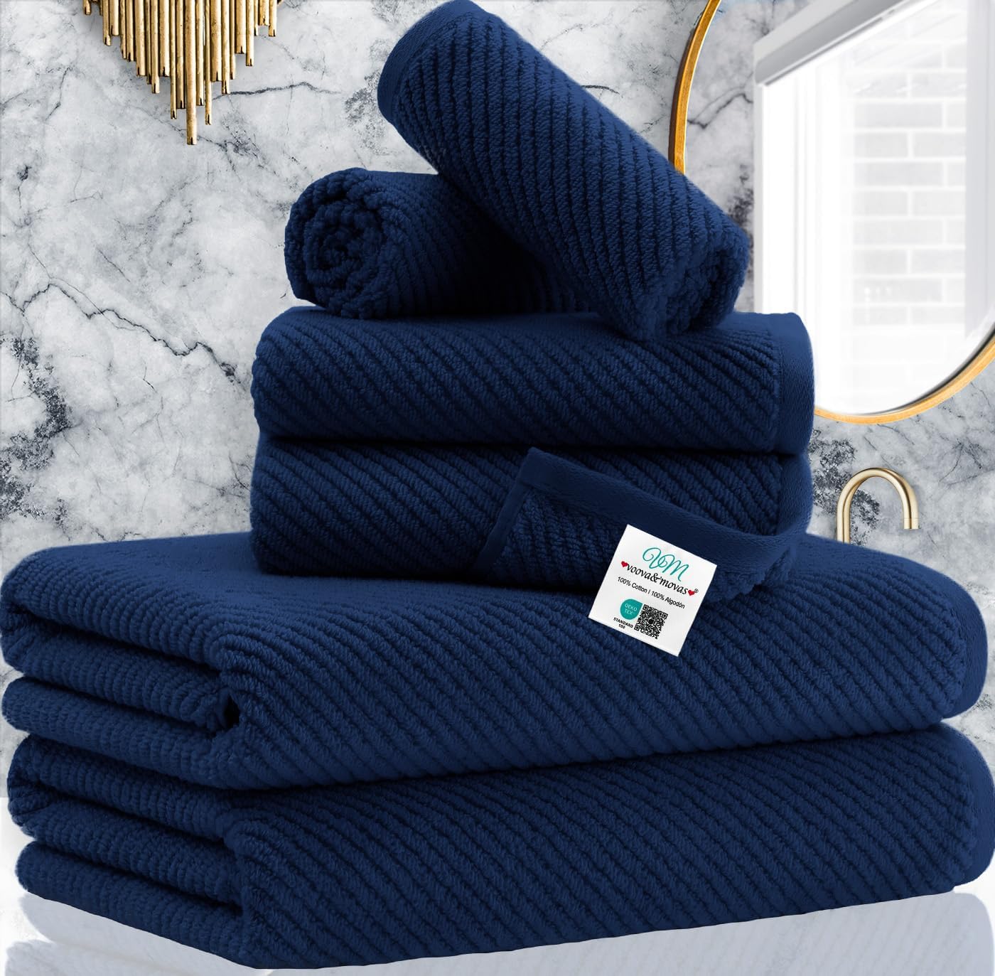 VOOVA & MOVAS Bath Towel Sets - 100% Cotton | Quick Dry | Light Weight | Thick | Soft, Beige Towels Set of 6, 2 Large Bath 30" x 56", 2 Hand 18" x 28", 2 Washcloths 13" x 13", Tan Towel Gift Set