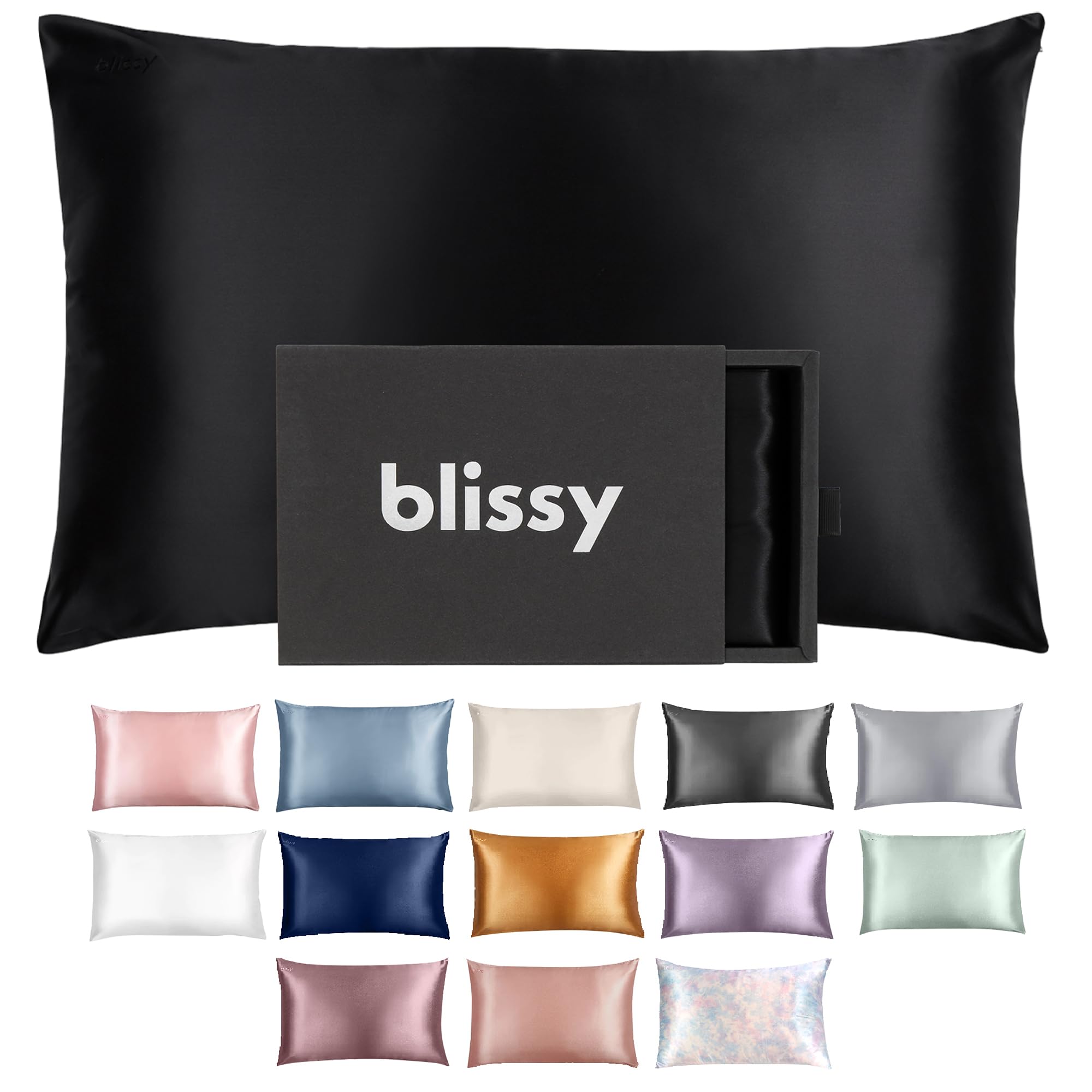 Blissy Silk Pillowcase - 100% Pure Mulberry Silk - 22 Momme 6A High-Grade Fibers - Silk Pillow Cover for Hair & Skin - Regular, Queen & King (Silver, Standard)