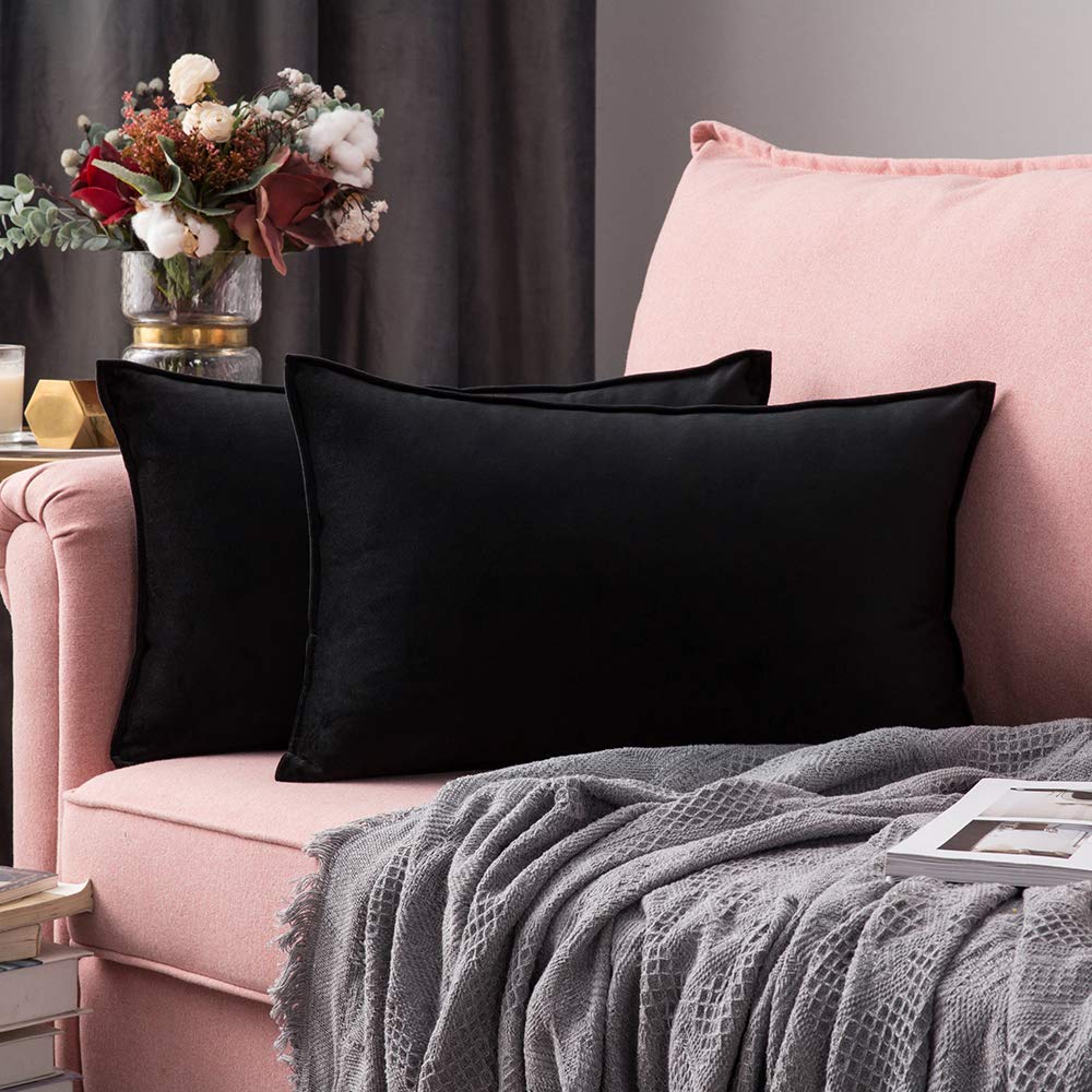 MIULEE Dark Coffee Velvet Throw Pillow Covers 24x24 Taupe Neutral Soft Decorative Solid Square Euro Sham Cushion Cases Pack of 2 Modern Luxury Home Decor for Couch, Sofa, Bedroom