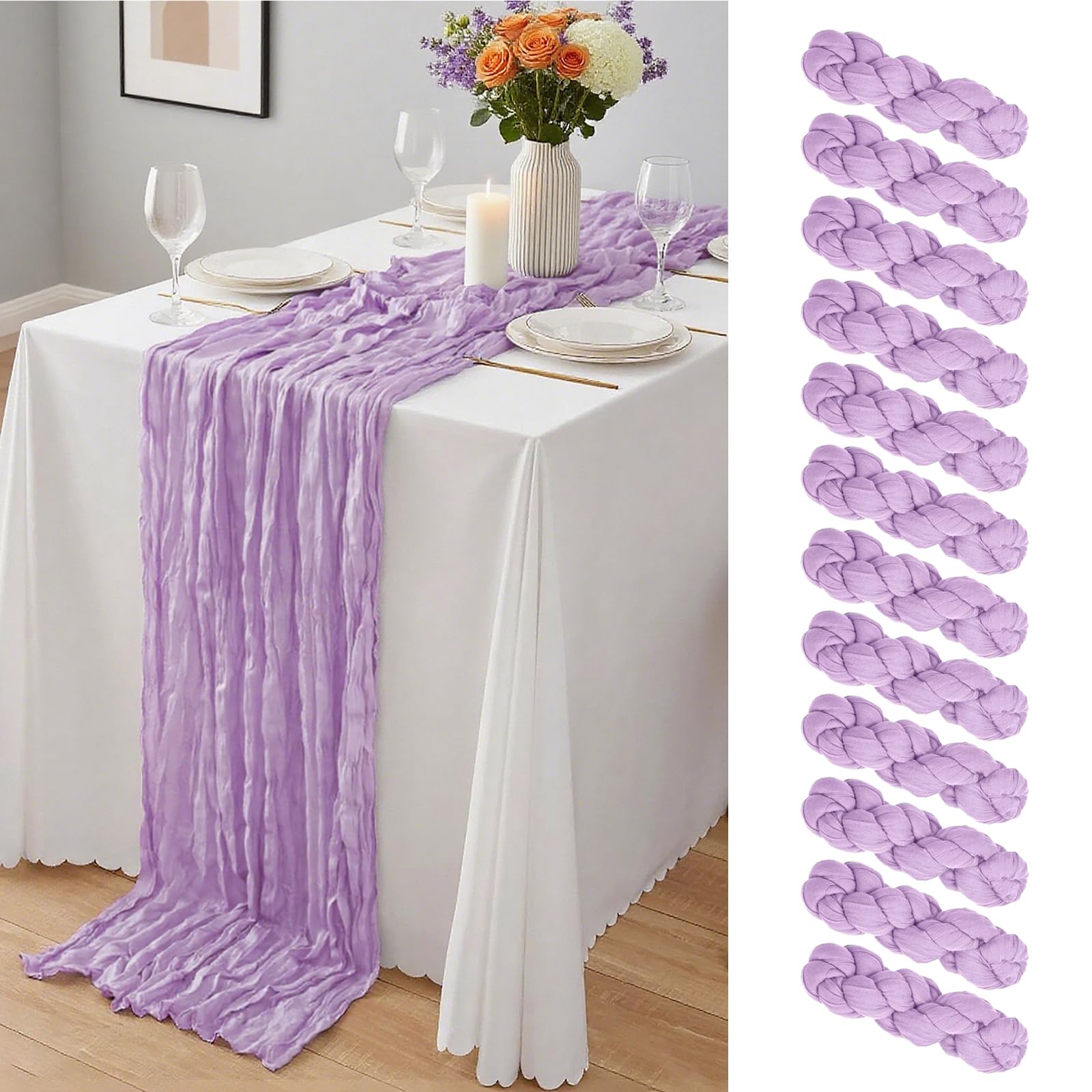 12 Pack Dusty Blue Cheesecloth Table Runner 10Ft, Gauze Table Runners 21.5 x 120 inch,Semi Sheer Cheese Cloth Fabric Runner Bulk for Wedding,Party,Baby Shower,Bridal Shower