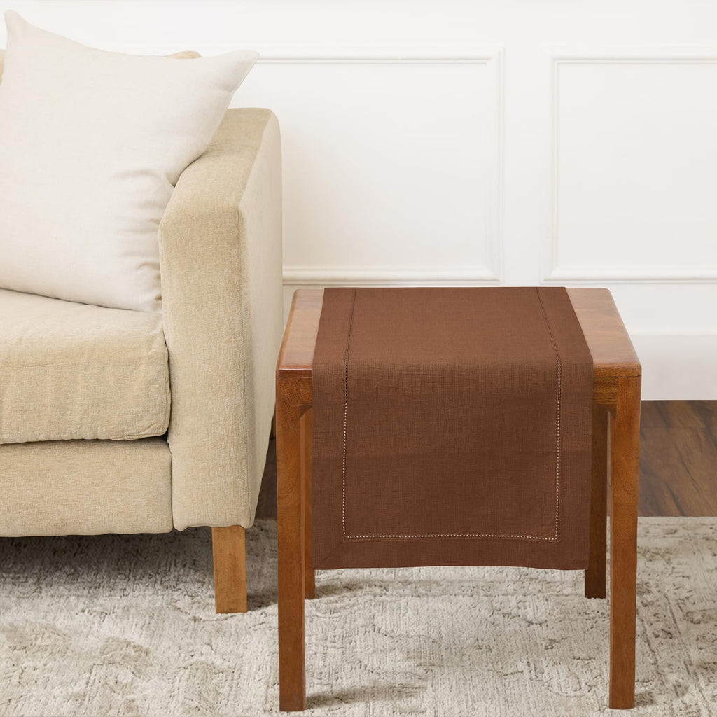 Solino Home Linen Light Natural Table Runner 72 Inches Long - 100% Pure Linen Hemstitch Table Runner 14 x 72 Inch for Dresser, Dining, Spring, Summer - Classic Hemstitch