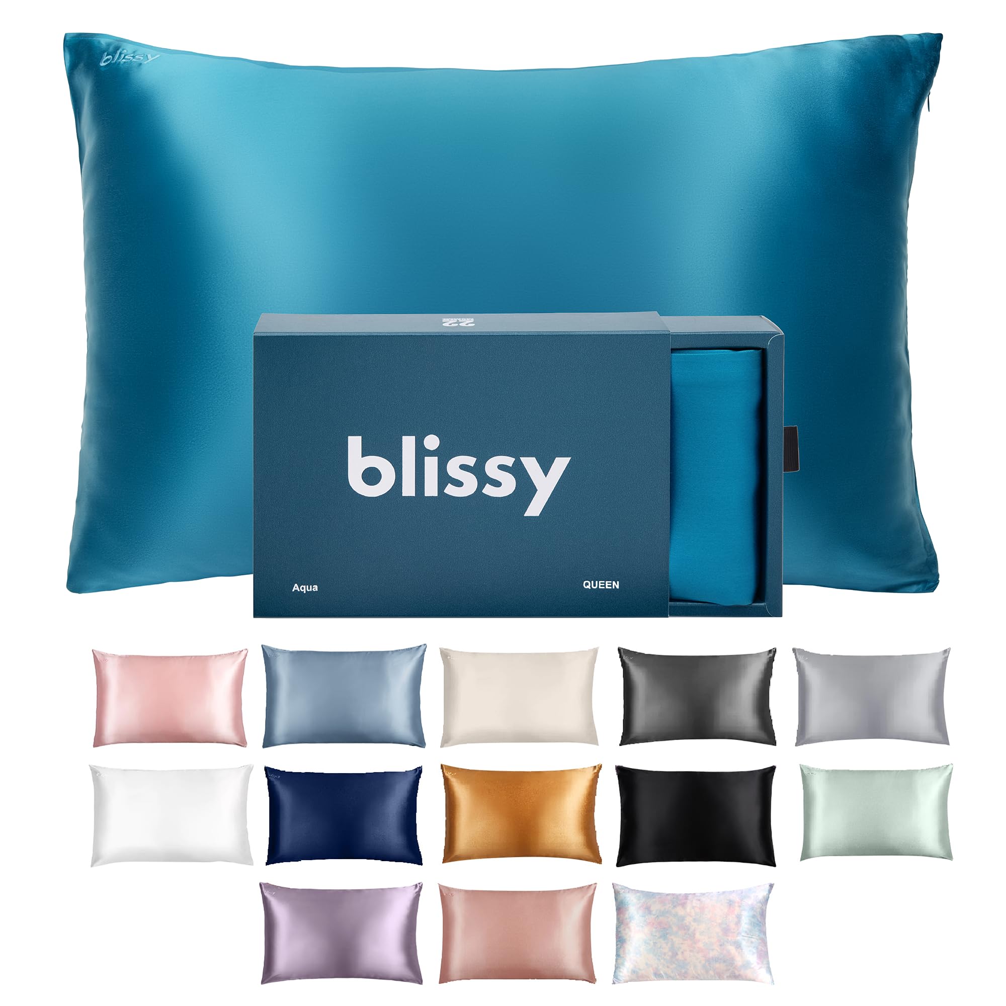 Blissy Silk Pillowcase - 100% Pure Mulberry Silk - 22 Momme 6A High-Grade Fibers - Silk Pillow Cover for Hair & Skin - Regular, Queen & King (Silver, Standard)