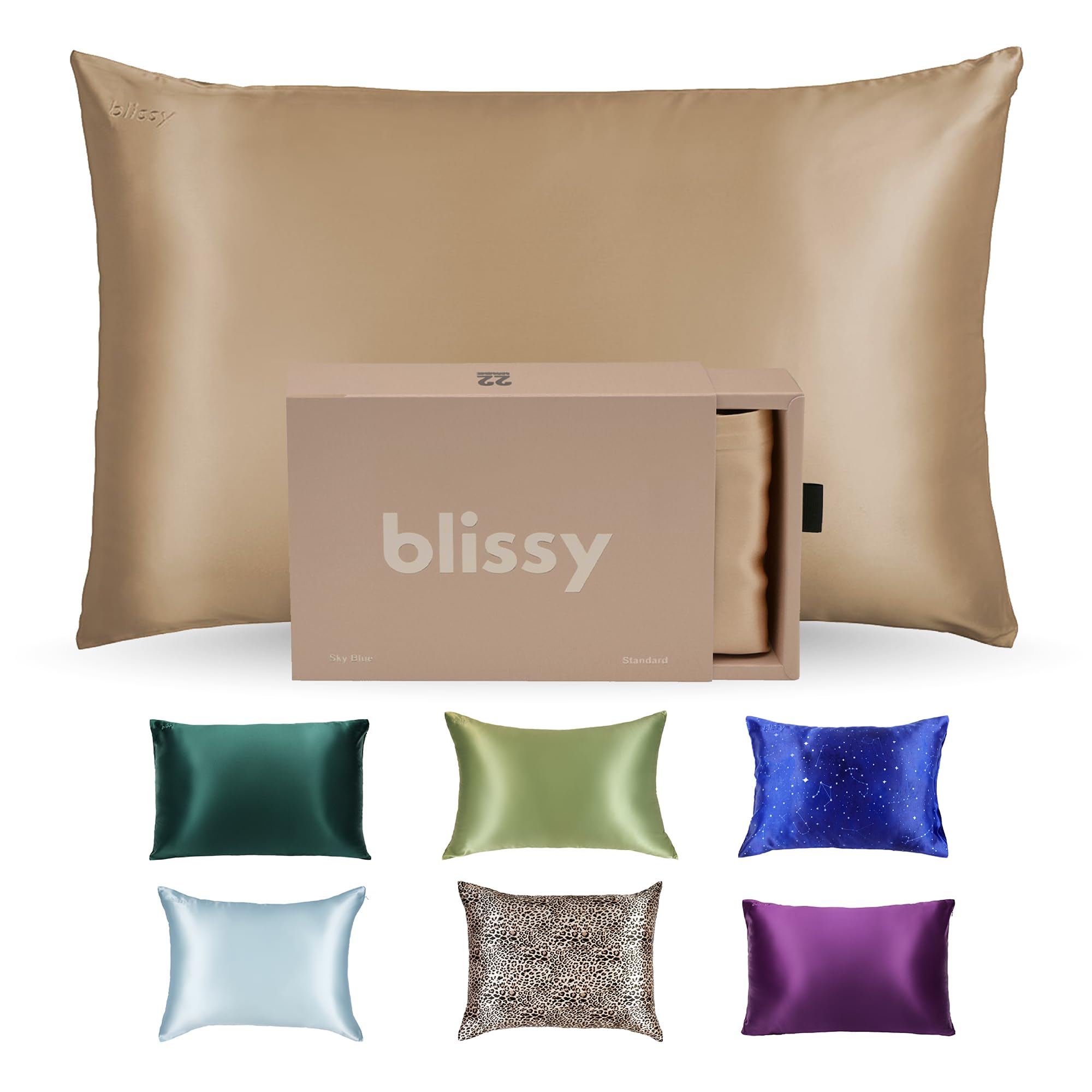 Blissy Silk Pillowcase - 100% Pure Mulberry Silk - 22 Momme 6A High-Grade Fibers - Silk Pillow Cover for Hair & Skin - Regular, Queen & King (Silver, Standard)