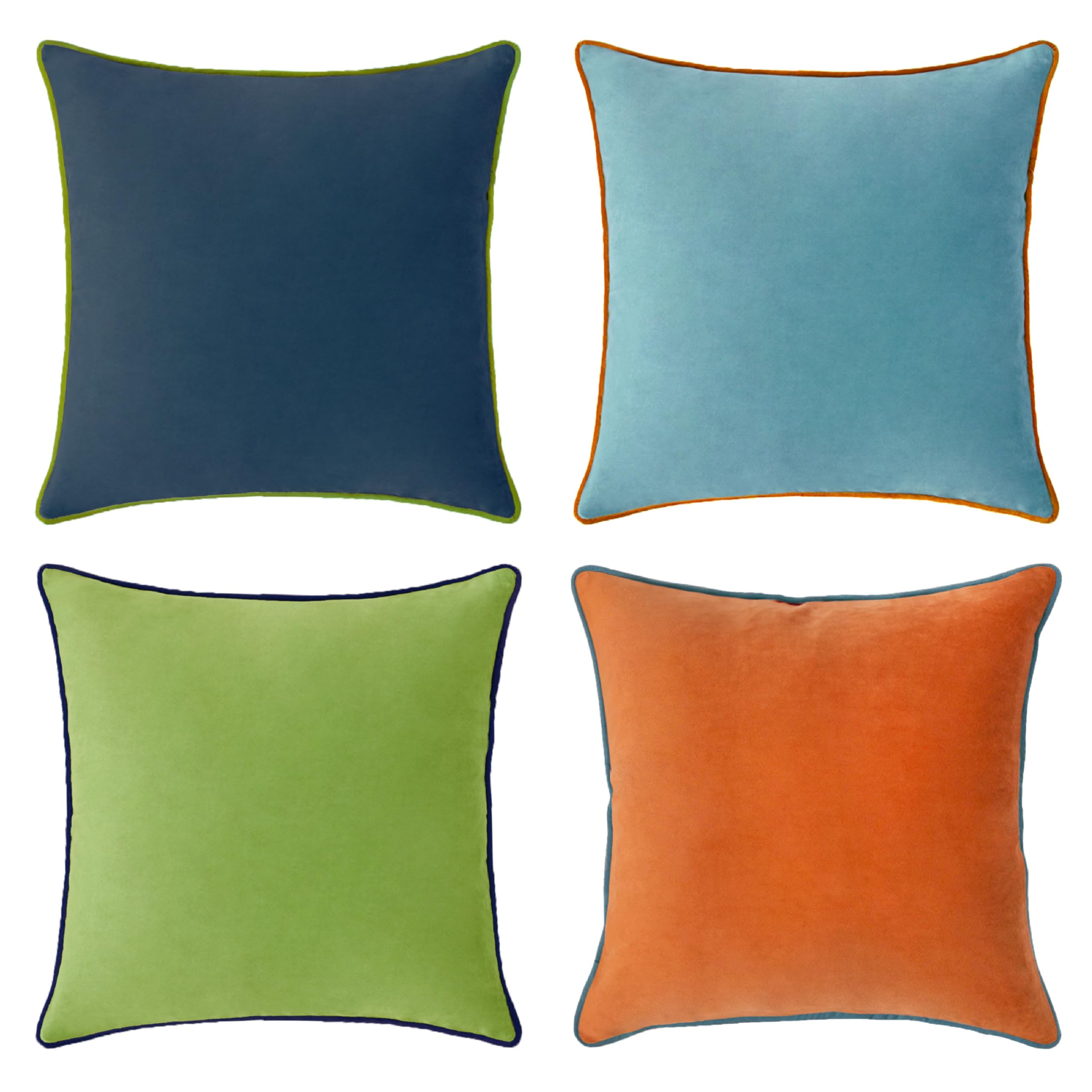 Set of 4 18×18 Inch Double-Sided Velvet Throw Pillow Covers, Orange & Teal