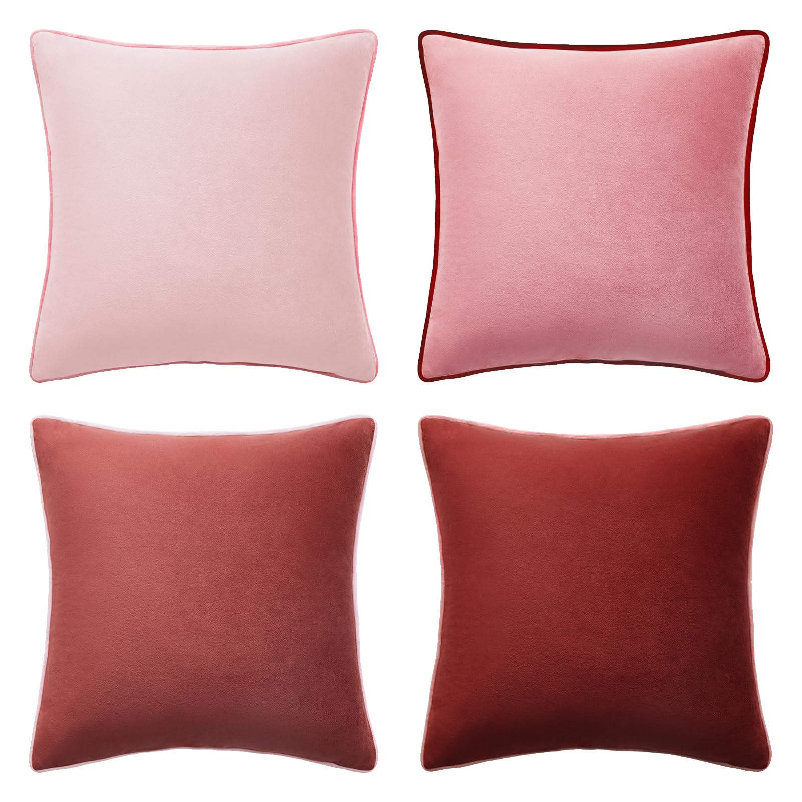 Set of 4 18×18 Inch Double-Sided Velvet Throw Pillow Covers, Orange & Teal