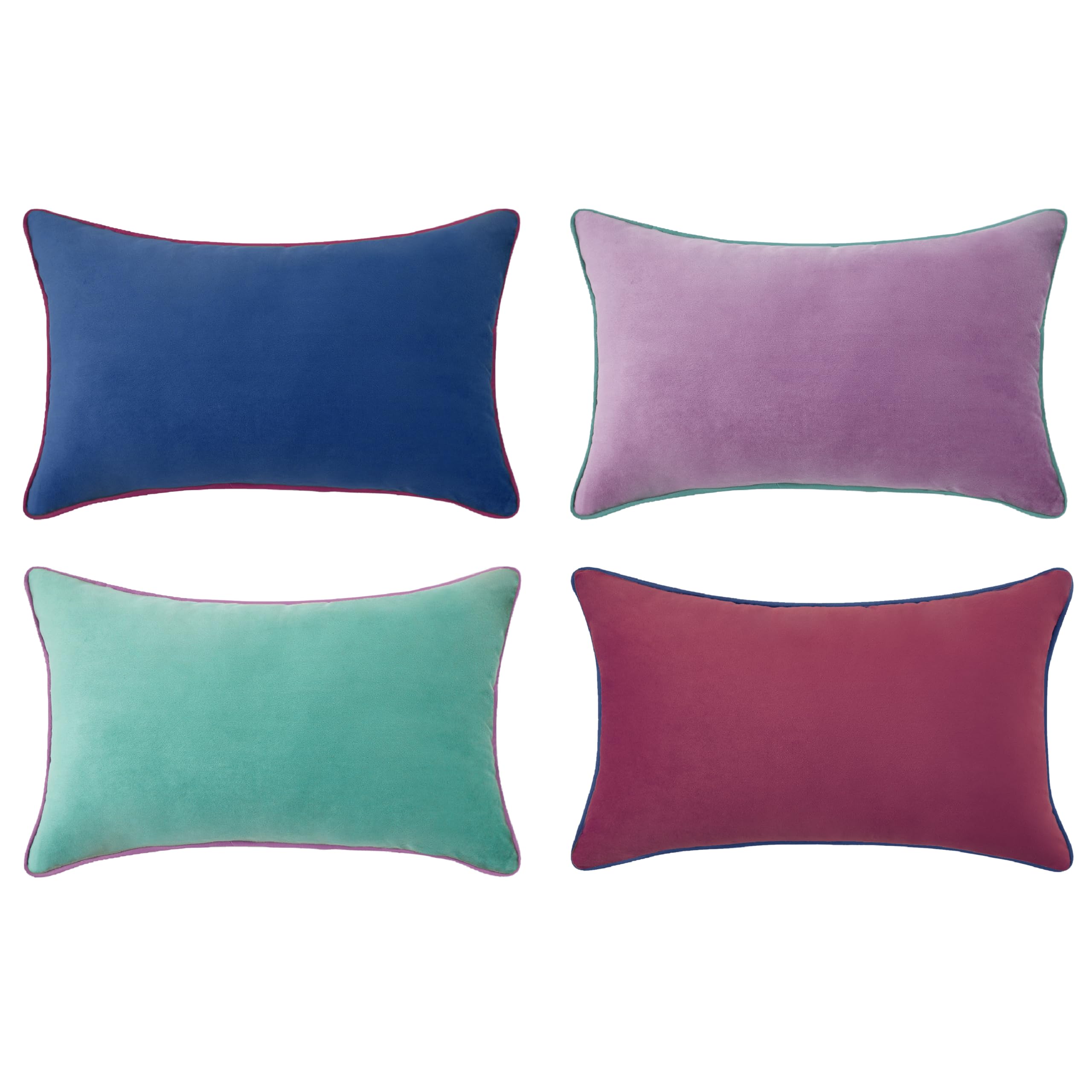 Set of 4 18×18 Inch Double-Sided Velvet Throw Pillow Covers, Orange & Teal