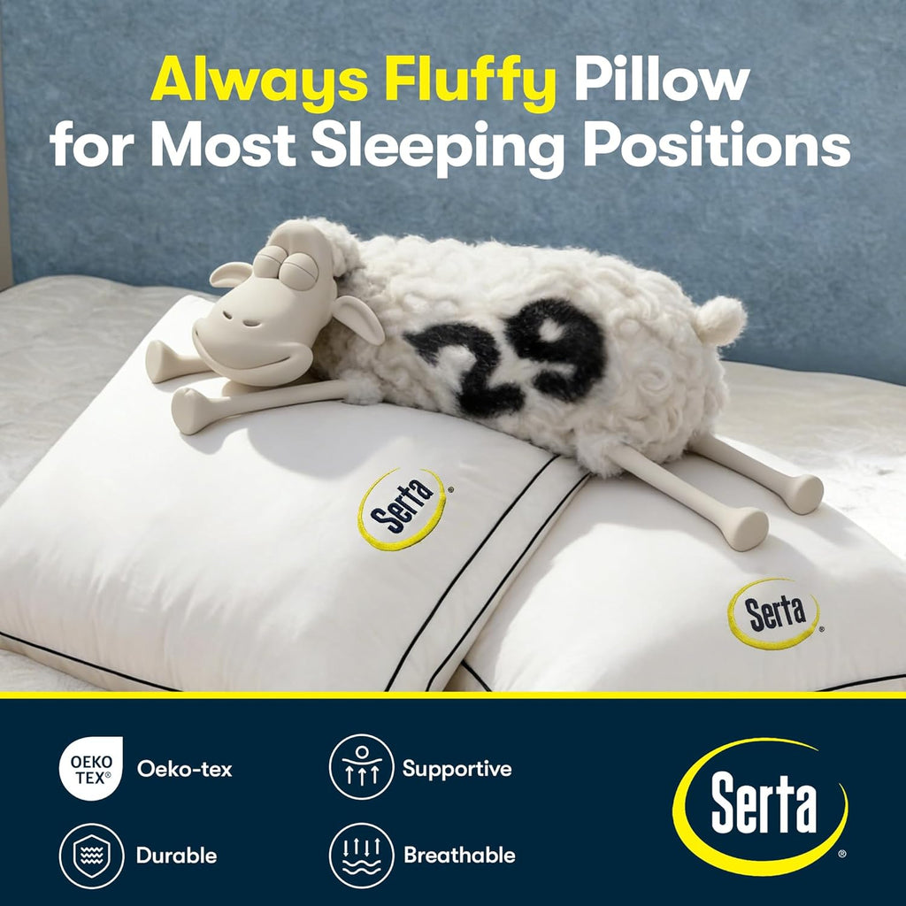 Serta Hotel Collection Bed Pillows Queen/Standard Size Set of 2, 400 Thread Count 100% Cotton Cover, Medium Soft, Support Gusseted Down Alternative Pillow for Back, Stomach or Side Sleepers, 18" x 26"