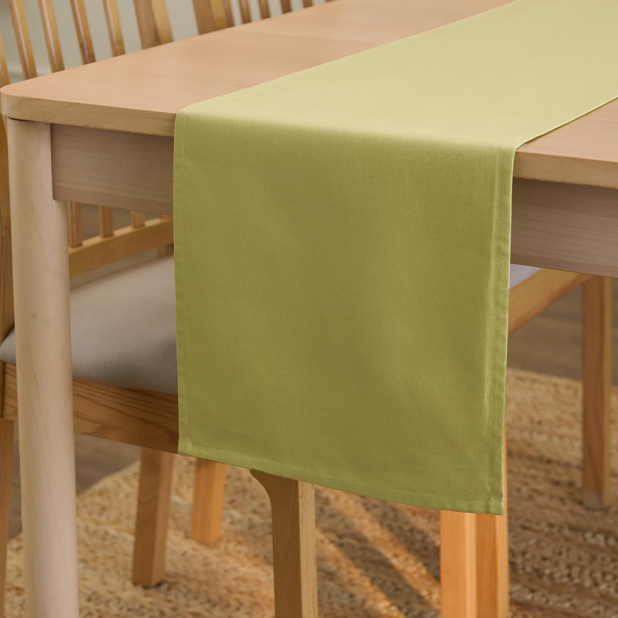 Encasa XO Table Runner 13"x72" Long | Cotton Canvas Fabric | Leaf Green Solid Color | Machine Washable & Durable