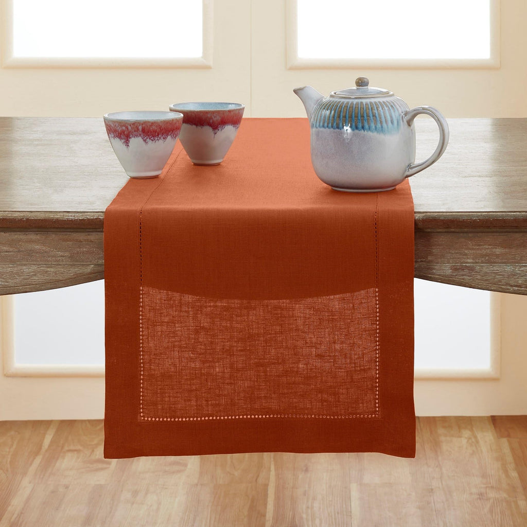 Solino Home Linen Light Natural Table Runner 72 Inches Long - 100% Pure Linen Hemstitch Table Runner 14 x 72 Inch for Dresser, Dining, Spring, Summer - Classic Hemstitch