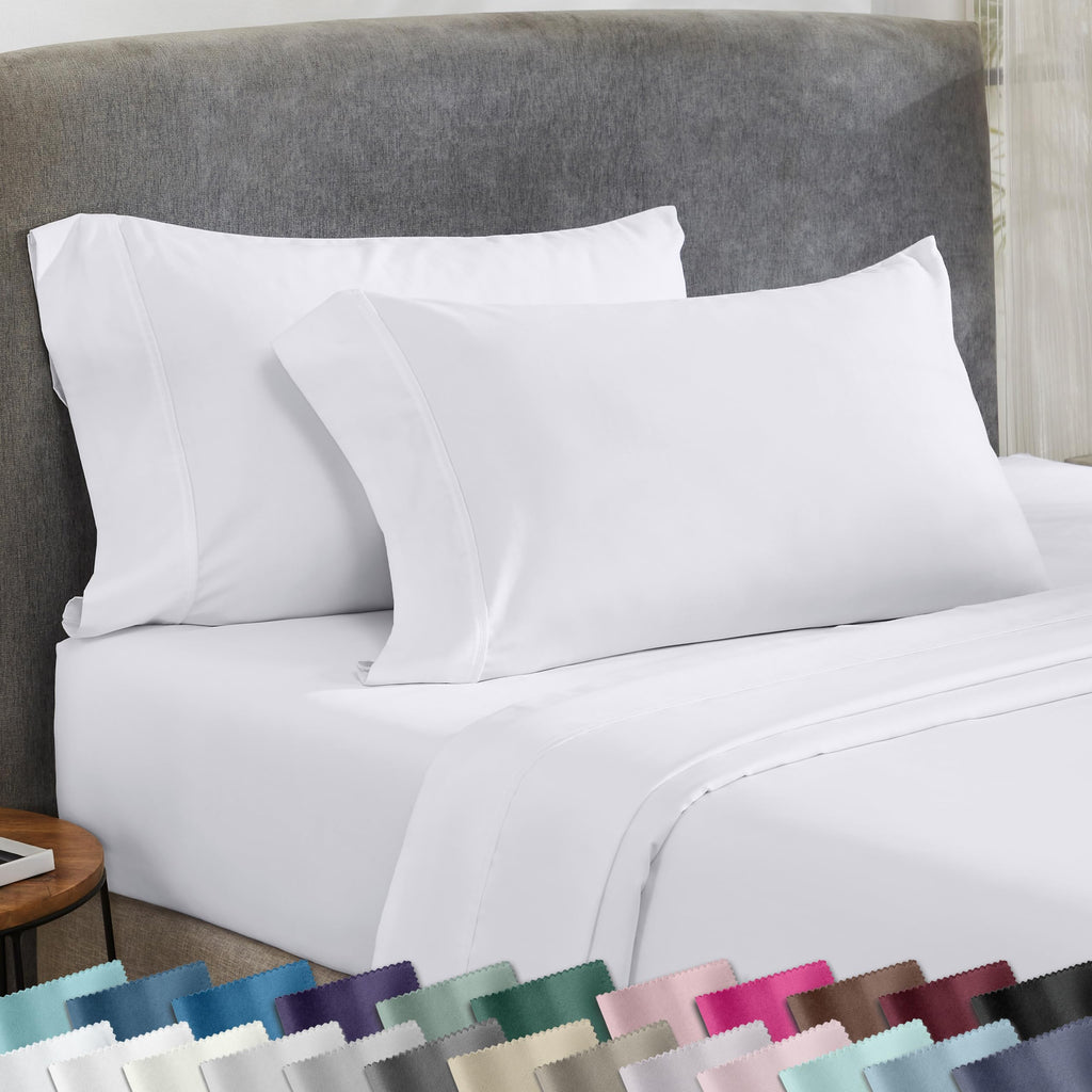 California Design Den Standard Queen Size Pillowcase Set - 400 Thread Count, 100% Cotton Sateen, Set of 2 Pillow Covers, Soft and Breathable - Bright White