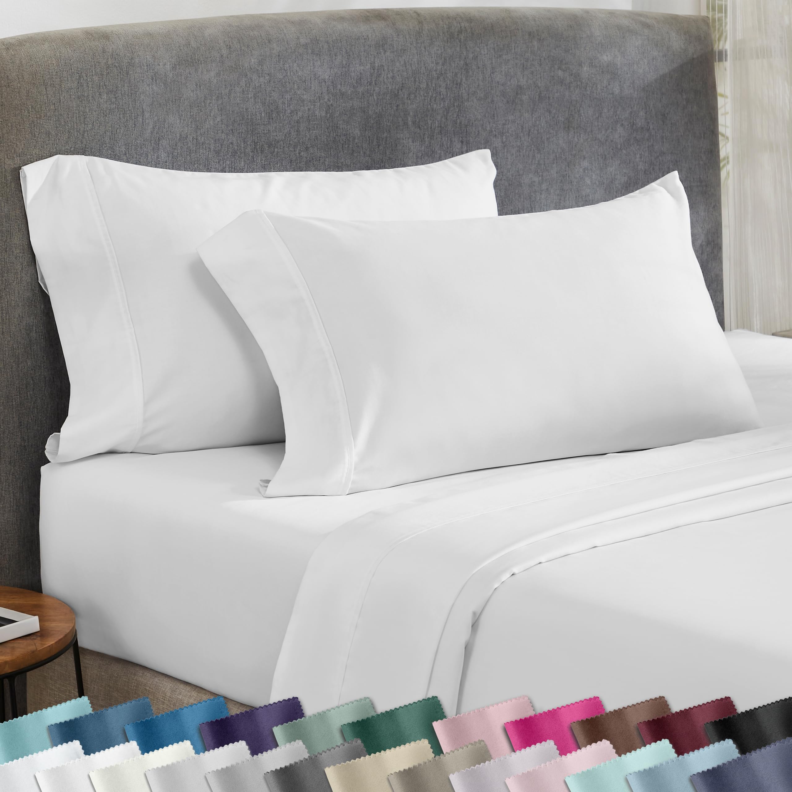California Design Den Standard Queen Size Pillowcase Set - 400 Thread Count, 100% Cotton Sateen, Set of 2 Pillow Covers, Soft and Breathable - Bright White