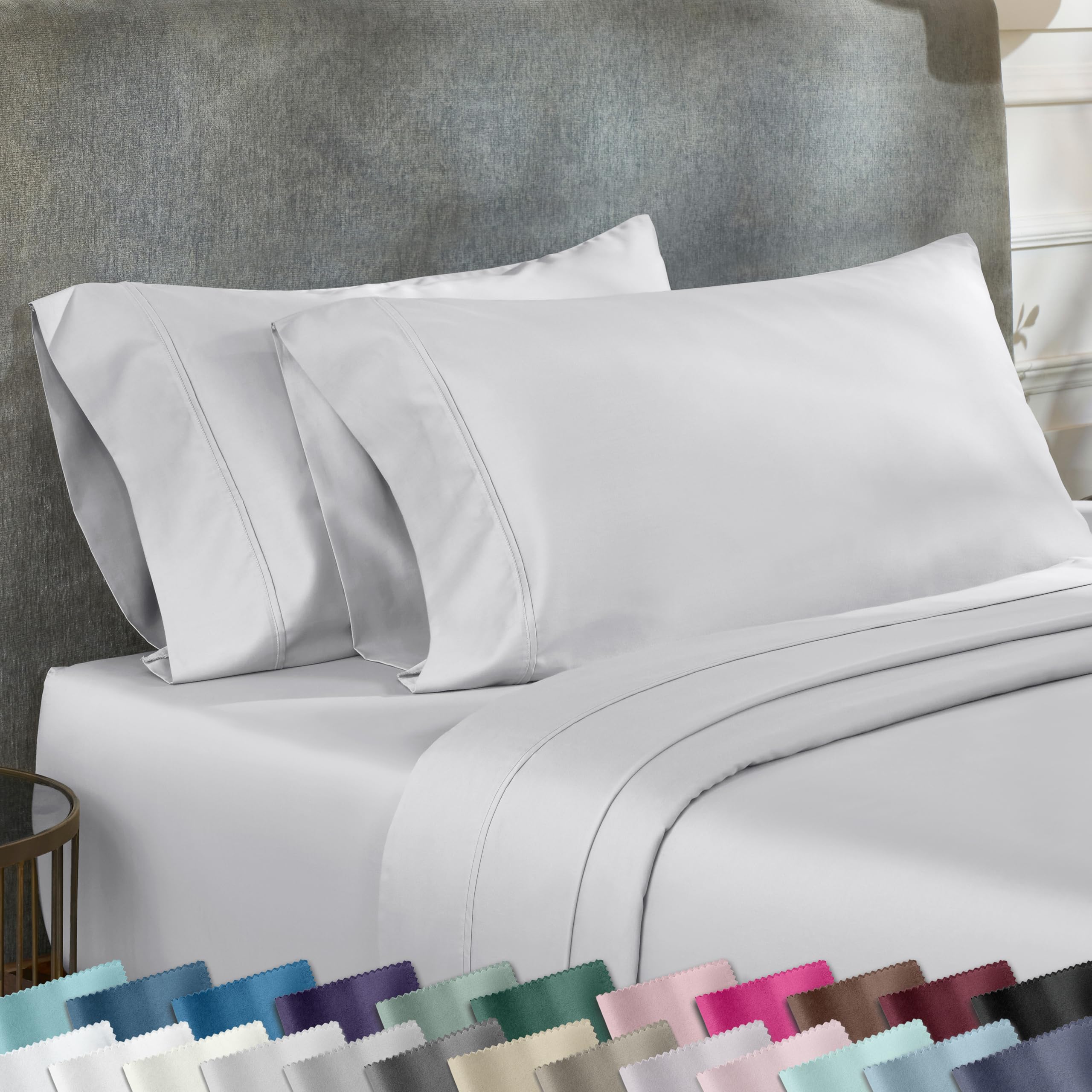 California Design Den Standard Queen Size Pillowcase Set - 400 Thread Count, 100% Cotton Sateen, Set of 2 Pillow Covers, Soft and Breathable - Bright White