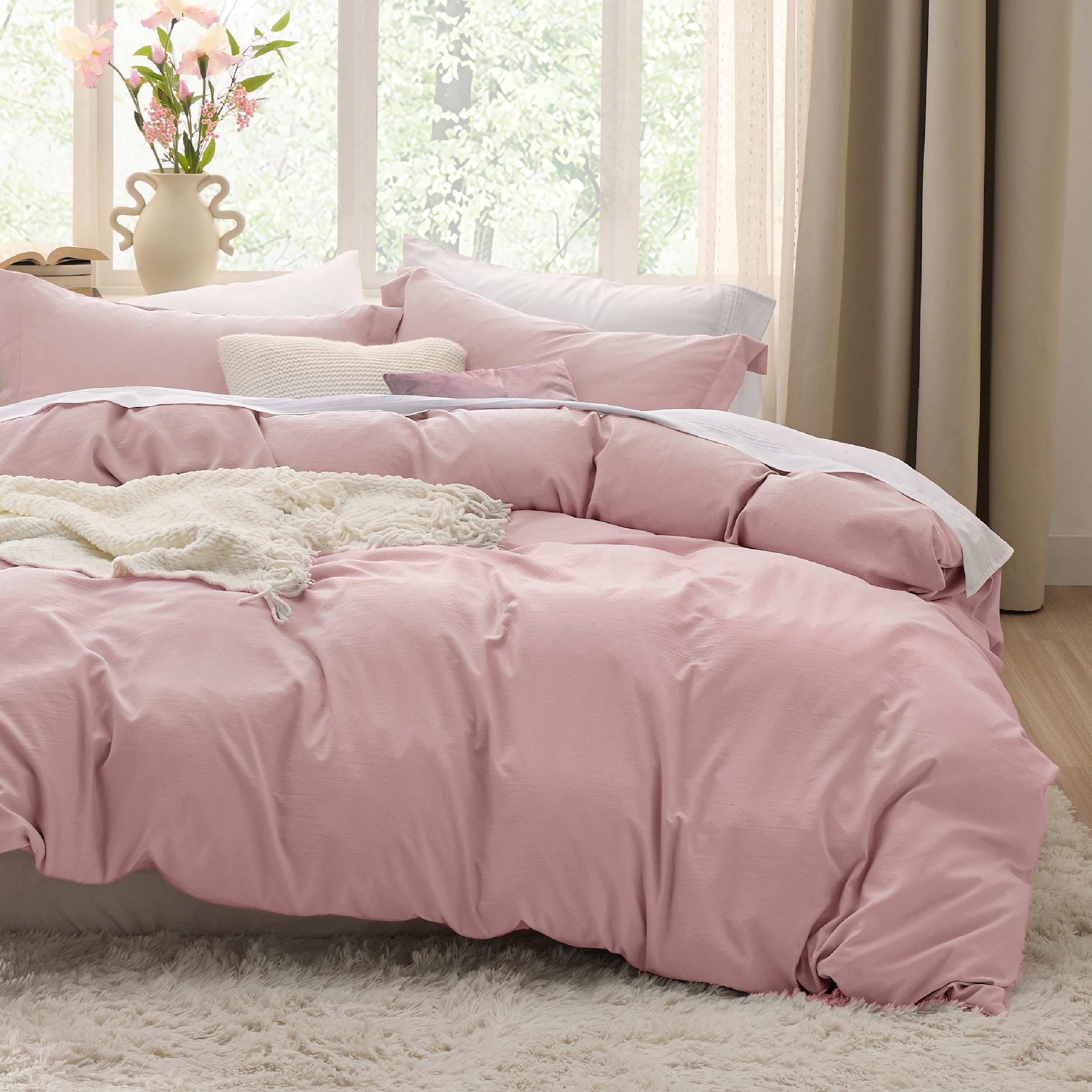 Bedsure White Duvet Cover Queen Size - 3 Pieces Prewashed Cotton-Like Polyester Extra Soft Bedding Set, Includes 1 Duvet Cover 90x90 Inches with Zipper Closure & 2 Pillow Shams, Comforter Not Included