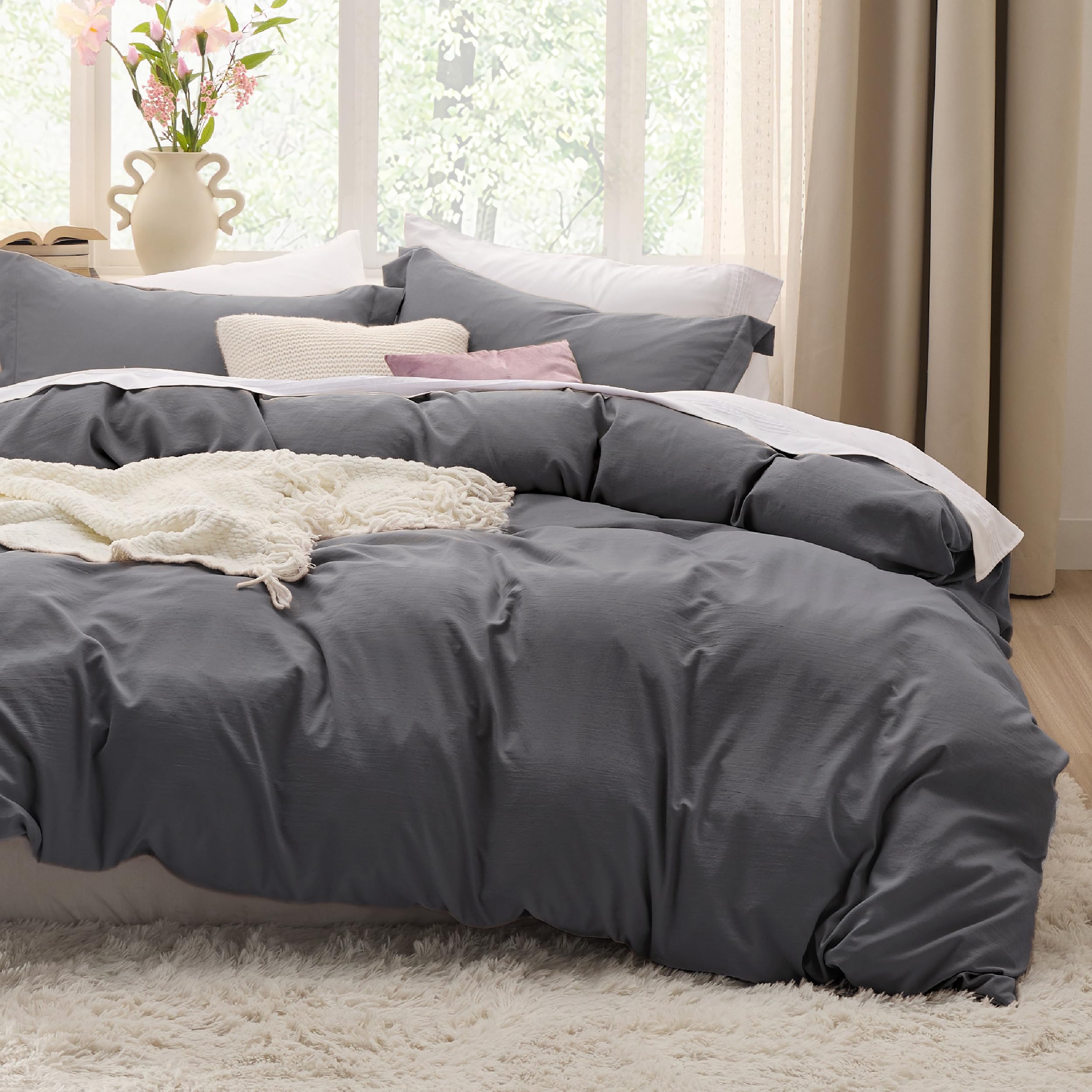 Bedsure White Duvet Cover Queen Size - 3 Pieces Prewashed Cotton-Like Polyester Extra Soft Bedding Set, Includes 1 Duvet Cover 90x90 Inches with Zipper Closure & 2 Pillow Shams, Comforter Not Included