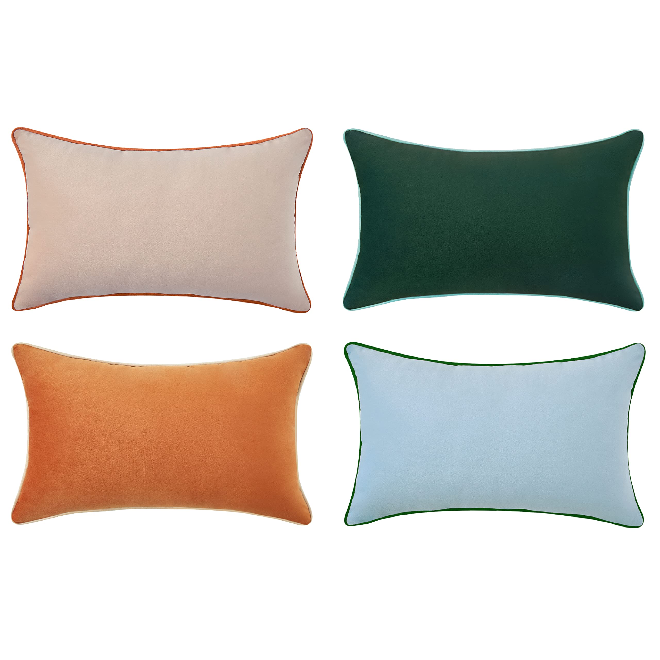 Set of 4 18×18 Inch Double-Sided Velvet Throw Pillow Covers, Orange & Teal