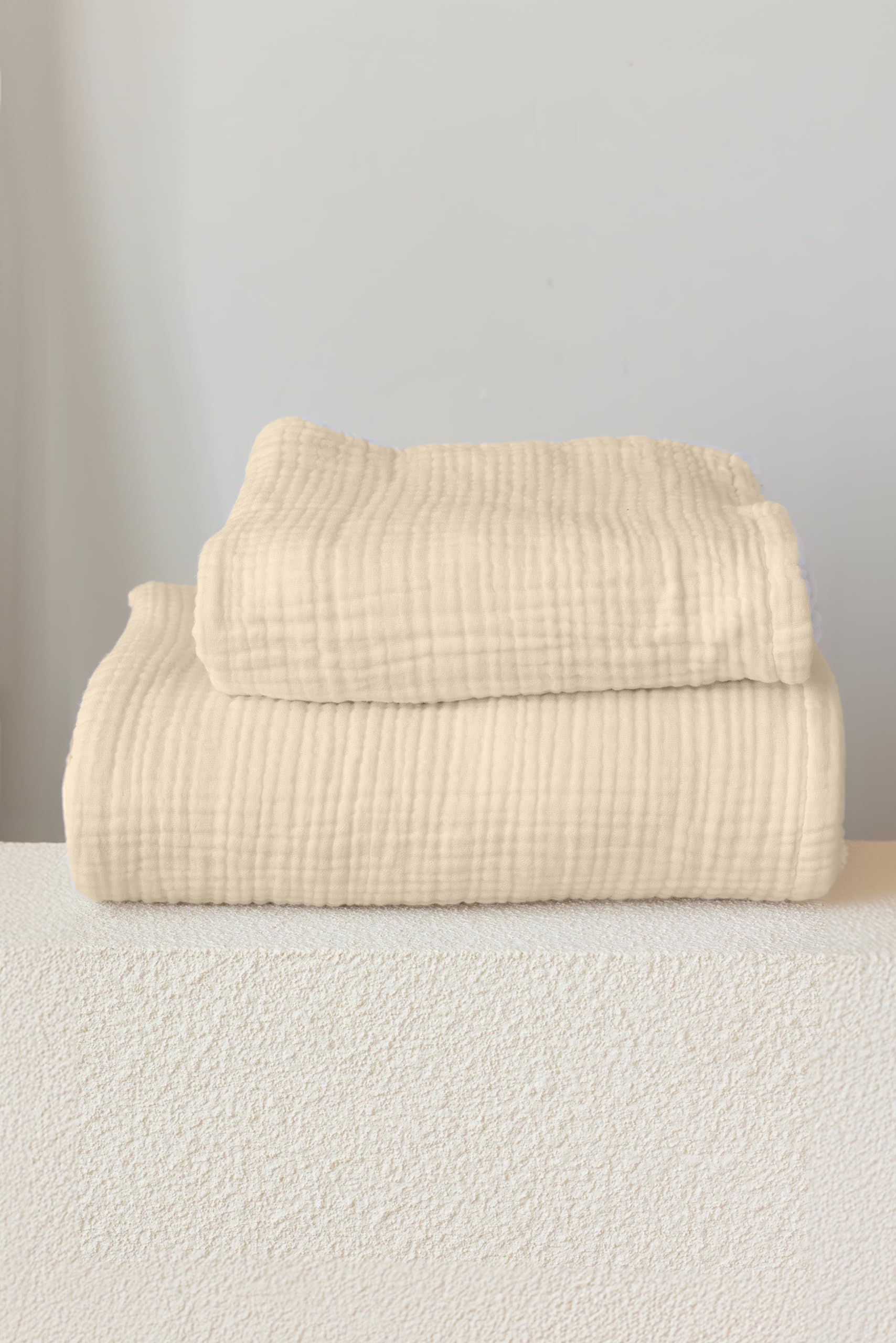 Ultra Soft Muslin Towel Adult Set, 100% Turkish Cotton 4-Layer 2 Pieces Luxury Muslin Hand & Bath Towels Sets for Bathroom (Mustard, 1 Bath & 1 Hand Towel Set)