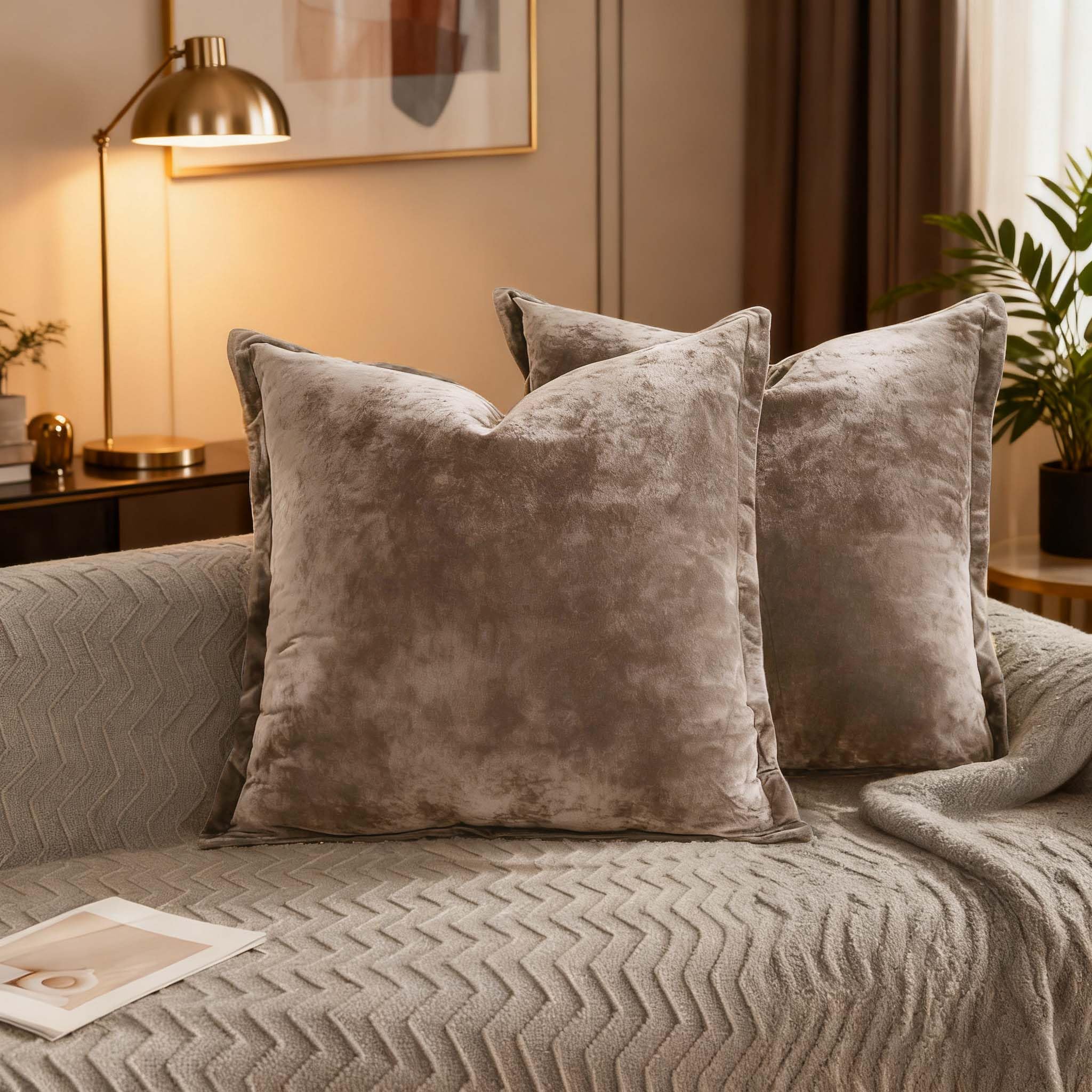 Velvet Pillow Covers 2 Pack Soft 26x26 Pillow Covers Solid Square Euro Shams Decorative Couch Pillow Cases with Wide Border for Sofa Bed Home Decor,Black