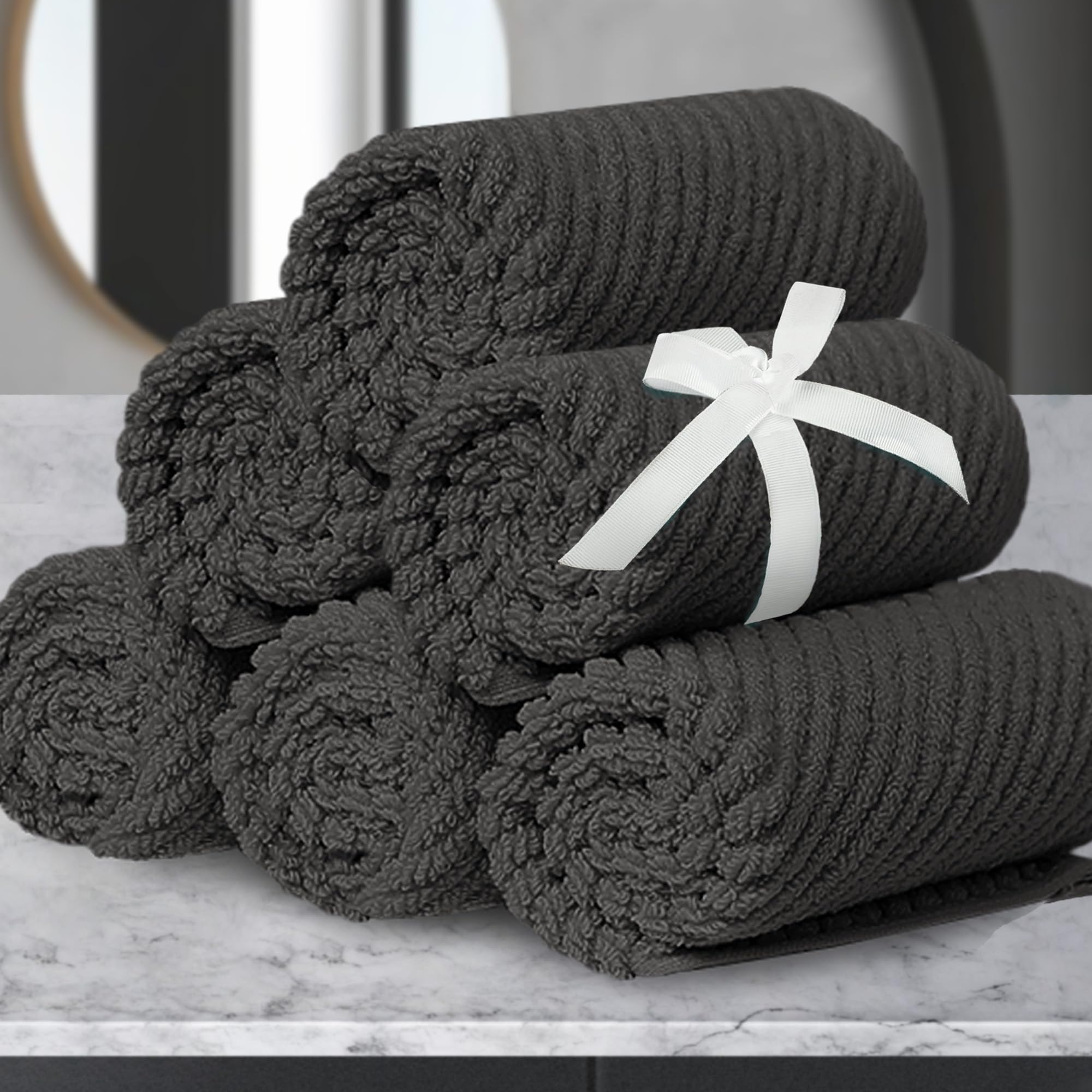 VOOVA & MOVAS Bath Towel Sets - 100% Cotton | Quick Dry | Light Weight | Thick | Soft, Beige Towels Set of 6, 2 Large Bath 30" x 56", 2 Hand 18" x 28", 2 Washcloths 13" x 13", Tan Towel Gift Set