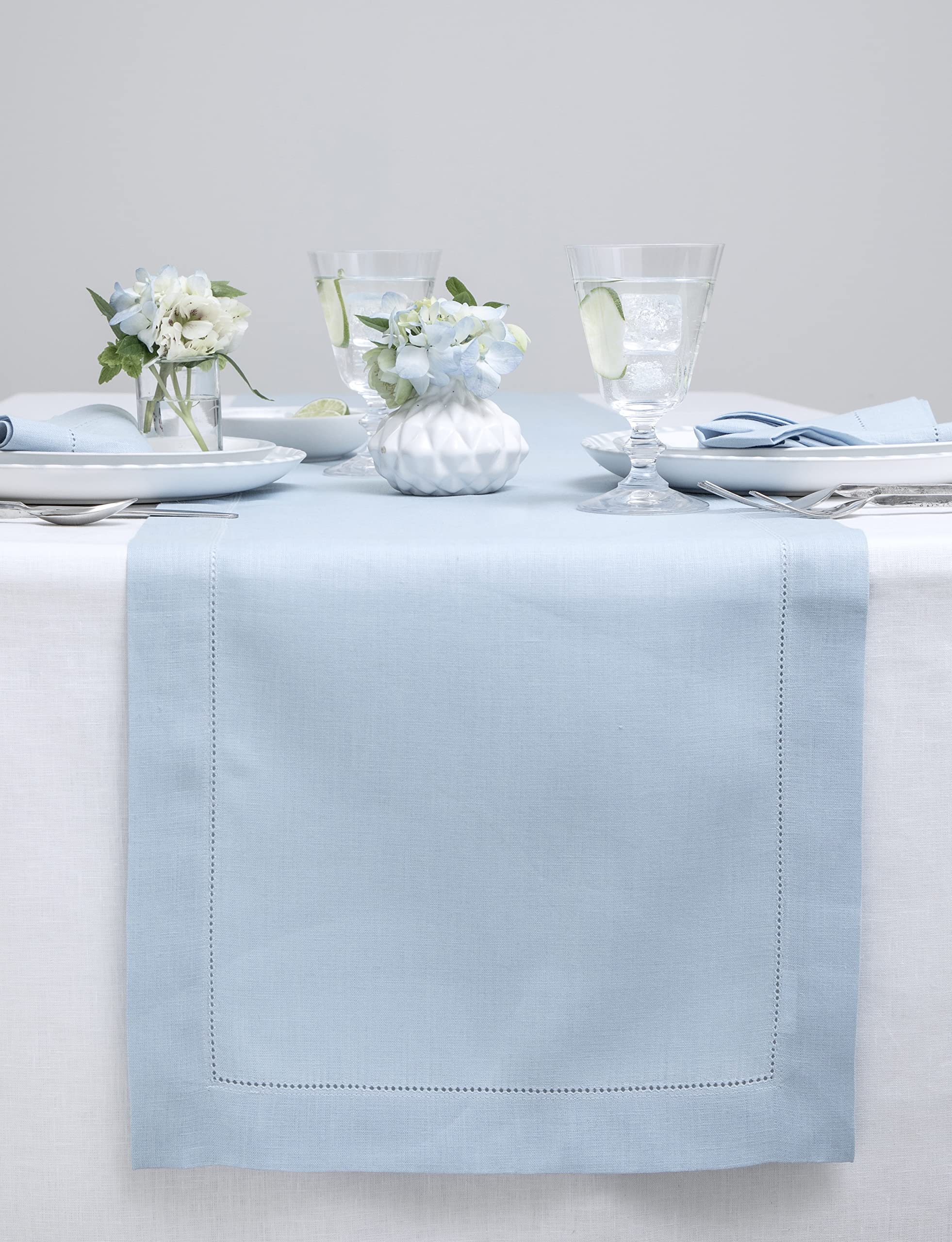 Solino Home Linen Light Natural Table Runner 72 Inches Long - 100% Pure Linen Hemstitch Table Runner 14 x 72 Inch for Dresser, Dining, Spring, Summer - Classic Hemstitch